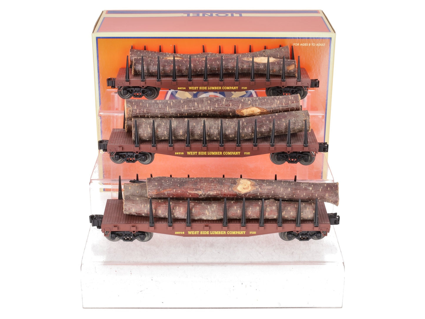 Lionel 6-26713 O Gauge Western Maryland 3-Car Standard Flatcars w/Log Loads Set EX/Box