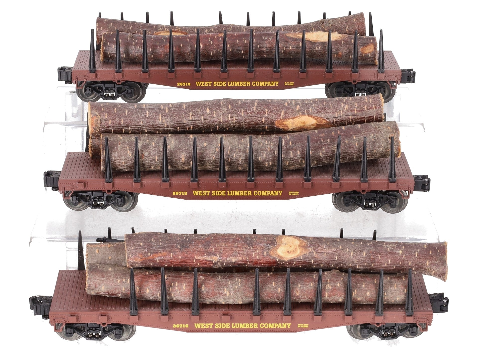 Lionel 6-26713 O Gauge Western Maryland 3-Car Standard Flatcars w/Log Loads Set EX/Box