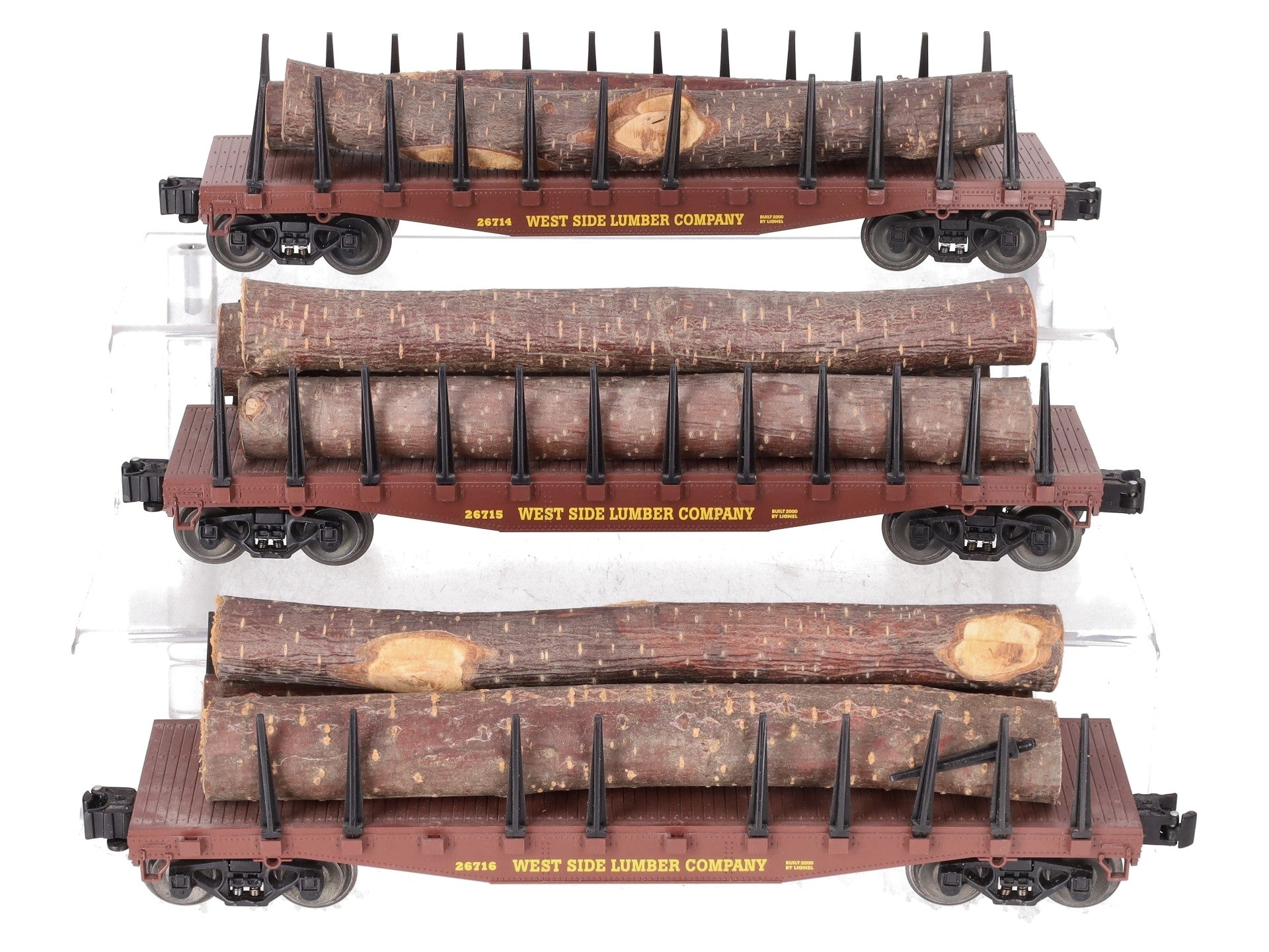 Lionel 6-26713 O Gauge Western Maryland 3-Car Standard Flatcars w/Log Loads Set EX/Box
