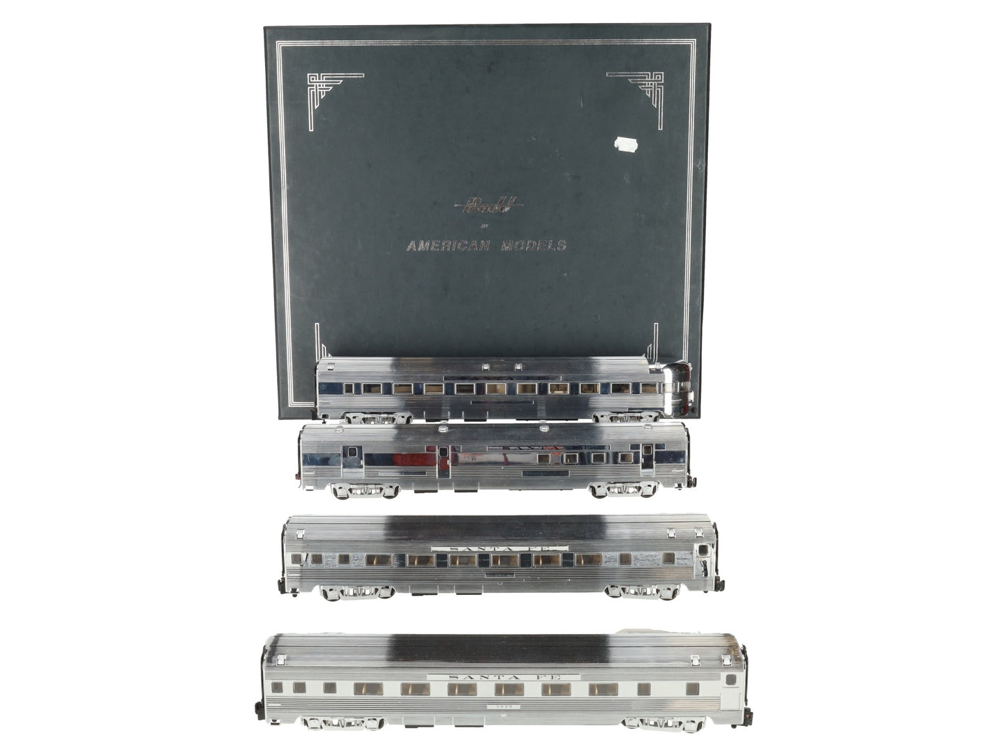 American Models S Gauge Santa Fe Chroms Budd Passenger 4-Car Set EX/Box