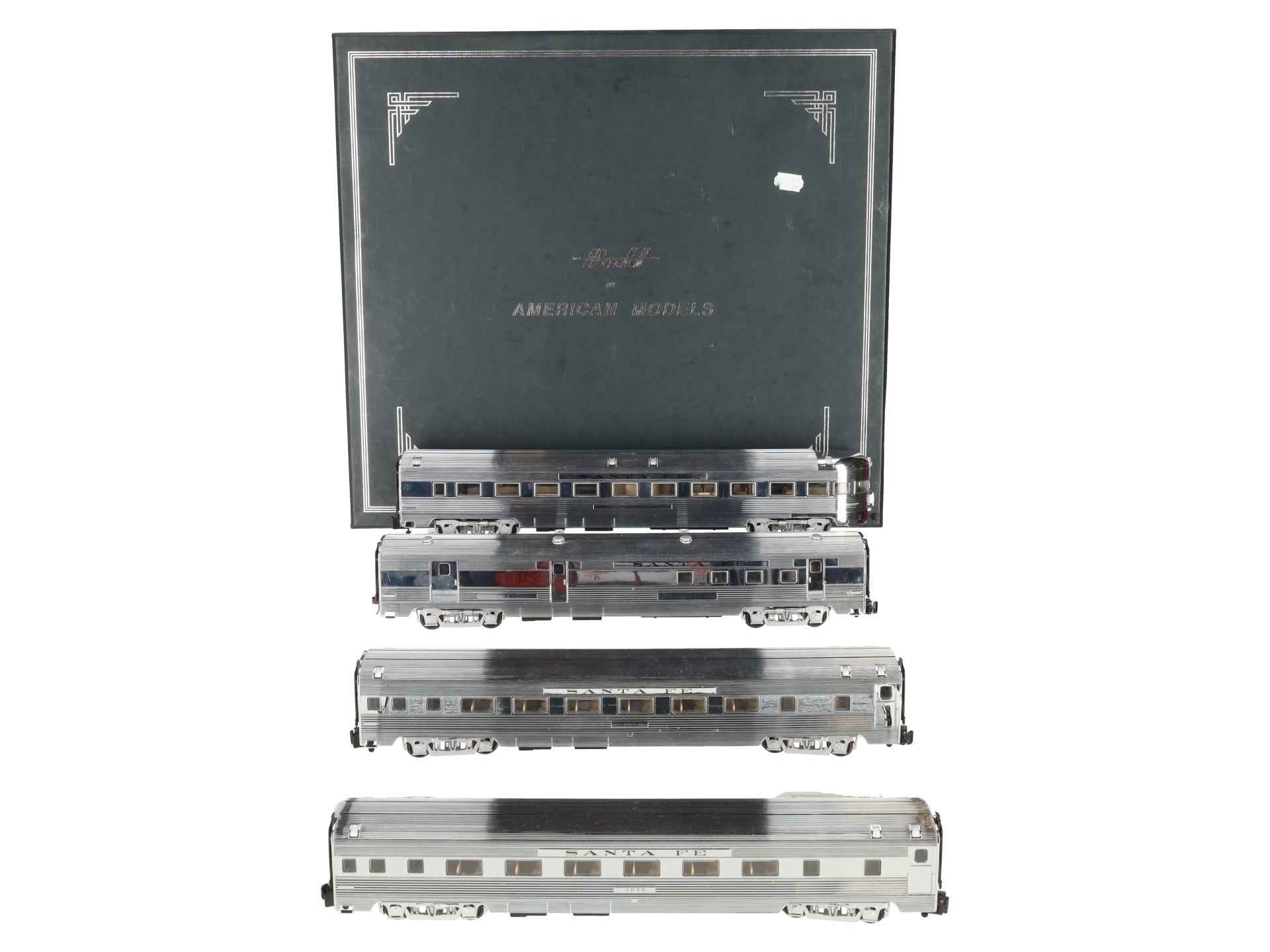 American Models S Gauge Santa Fe Chroms Budd Passenger 4-Car Set EX/Box