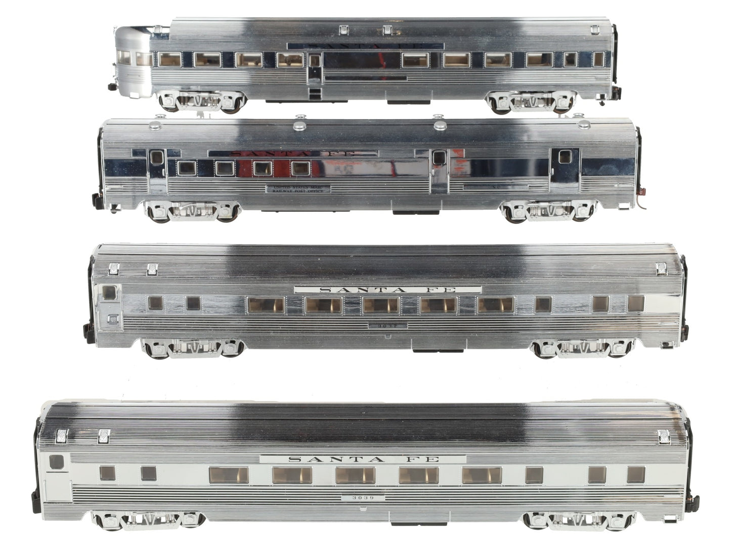 American Models S Gauge Santa Fe Chroms Budd Passenger 4-Car Set EX/Box