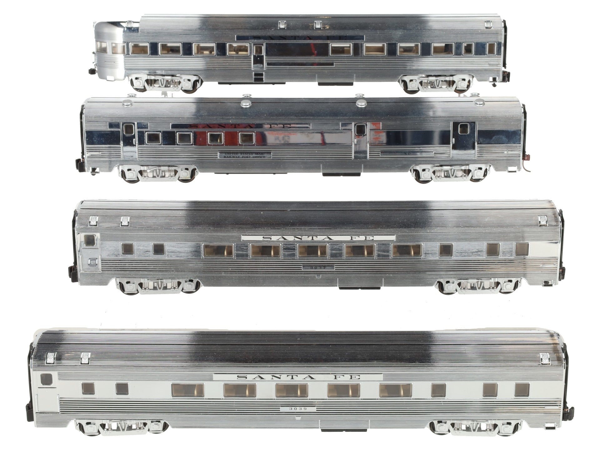 American Models S Gauge Santa Fe Chroms Budd Passenger 4-Car Set EX/Box