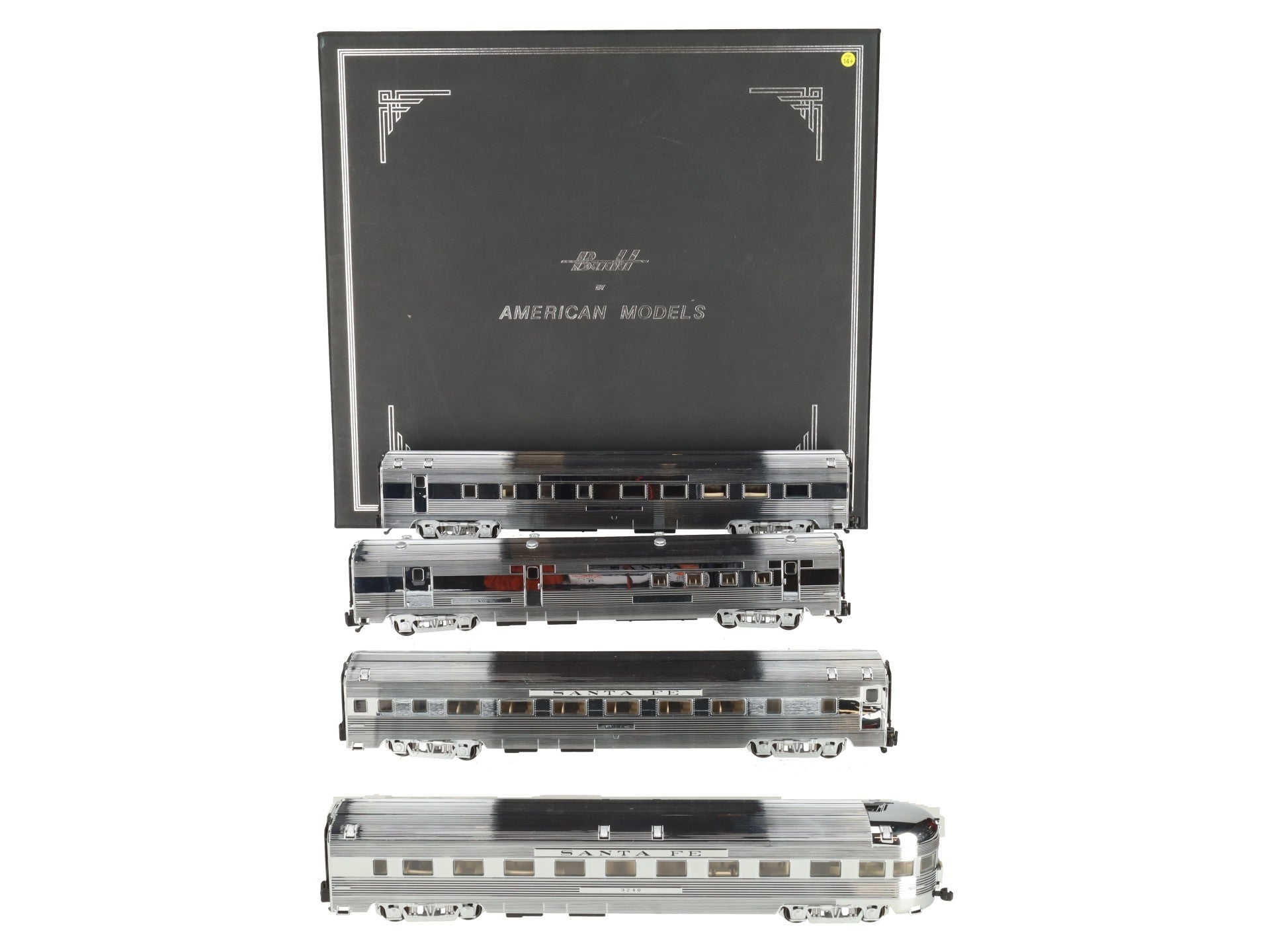 American Models S Gauge Santa Fe Chroms Budd Passenger 4-Car Set EX/Box