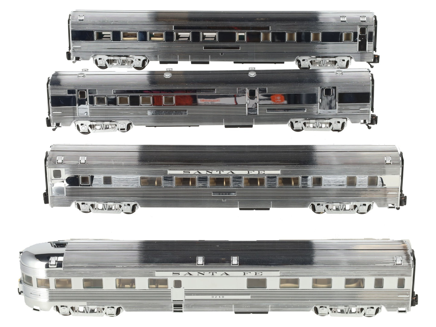American Models S Gauge Santa Fe Chroms Budd Passenger 4-Car Set EX/Box