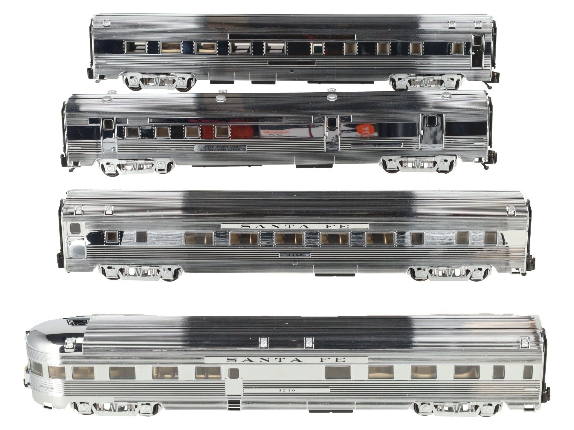 American Models S Gauge Santa Fe Chroms Budd Passenger 4-Car Set EX/Box