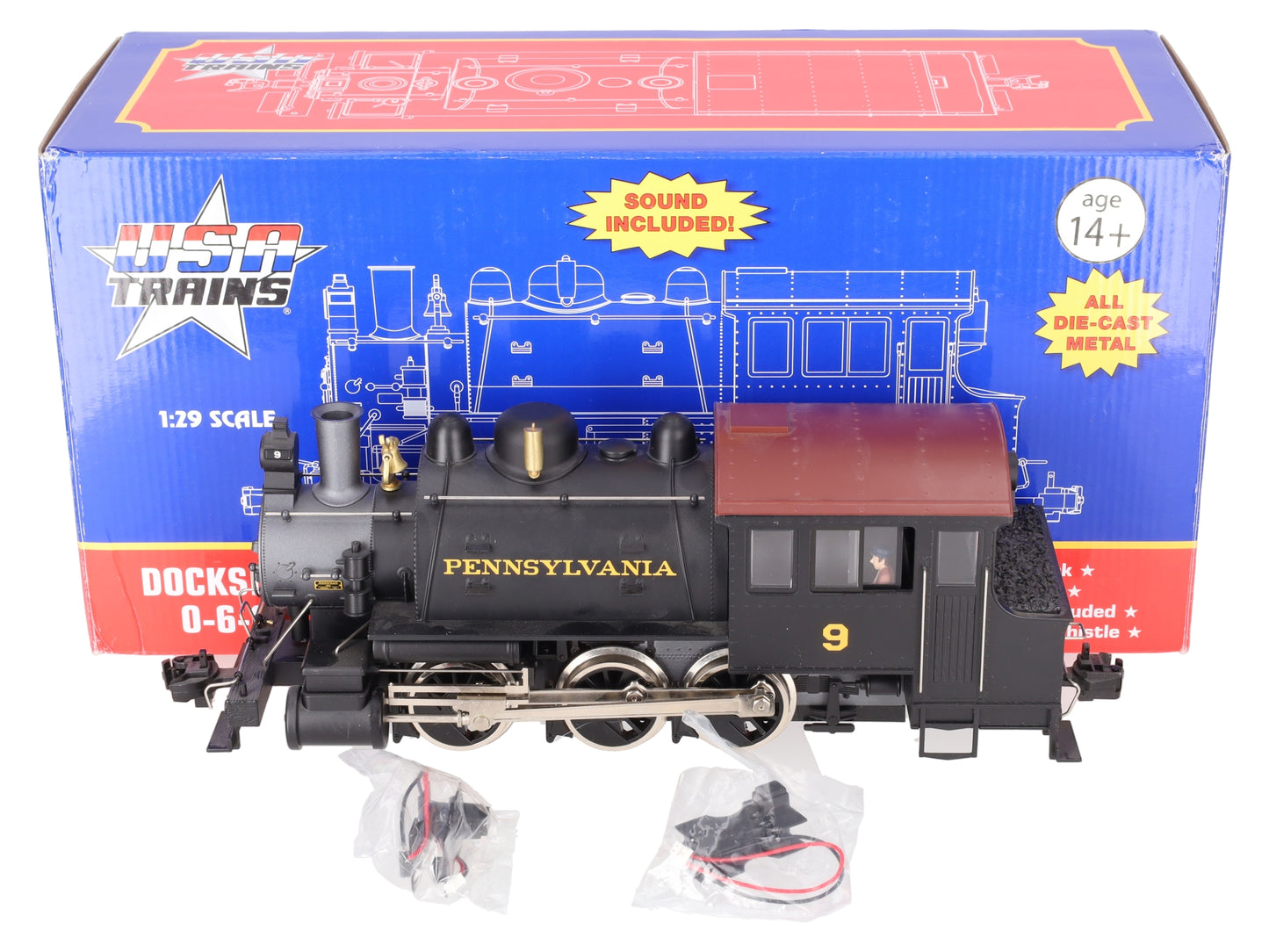 USA Trains 20056 G Pennsylvania Dockside 0-6-0T Steam Locomotive with Sound #9 EX/Box