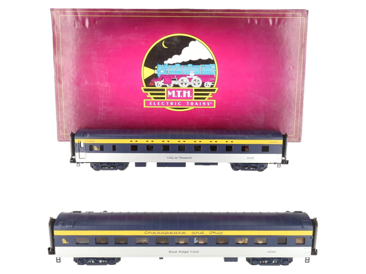 MTH 20-64034 O Gauge Chesapeake & Ohio 70' Streamlined Sleeper/Diner 2-Car Set EX/Box
