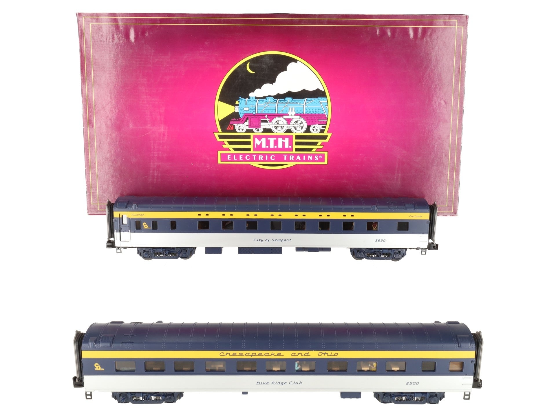 MTH 20-64034 O Gauge Chesapeake & Ohio 70' Streamlined Sleeper/Diner 2-Car Set EX/Box