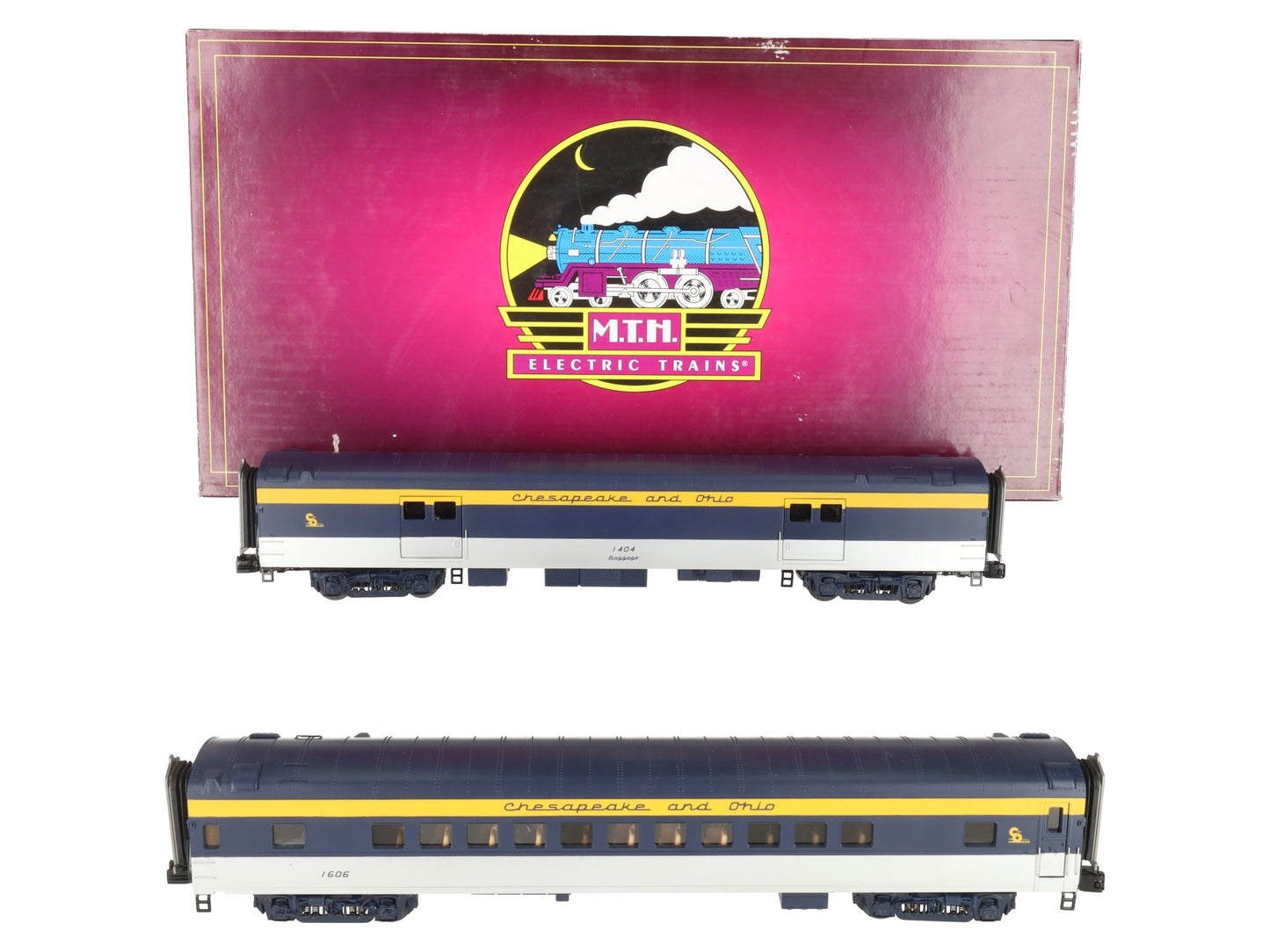 MTH 20-64035 O Gauge Chesapeake & Ohio 70' Streamlined Baggage/Coach 2-Car Set LN/Box