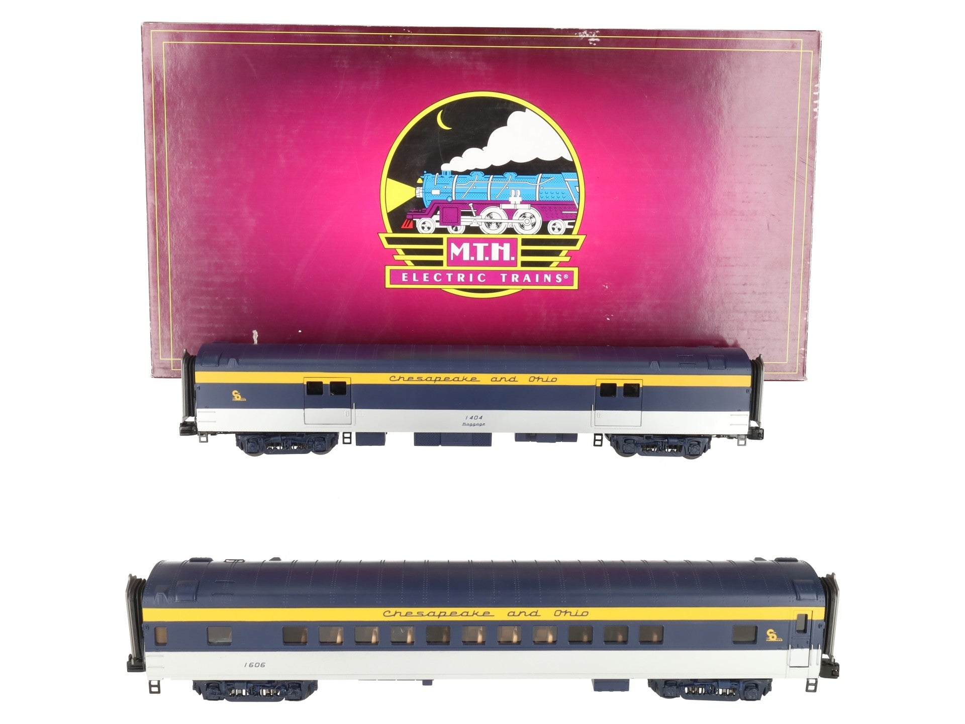 MTH 20-64035 O Gauge Chesapeake & Ohio 70' Streamlined Baggage/Coach 2-Car Set LN/Box