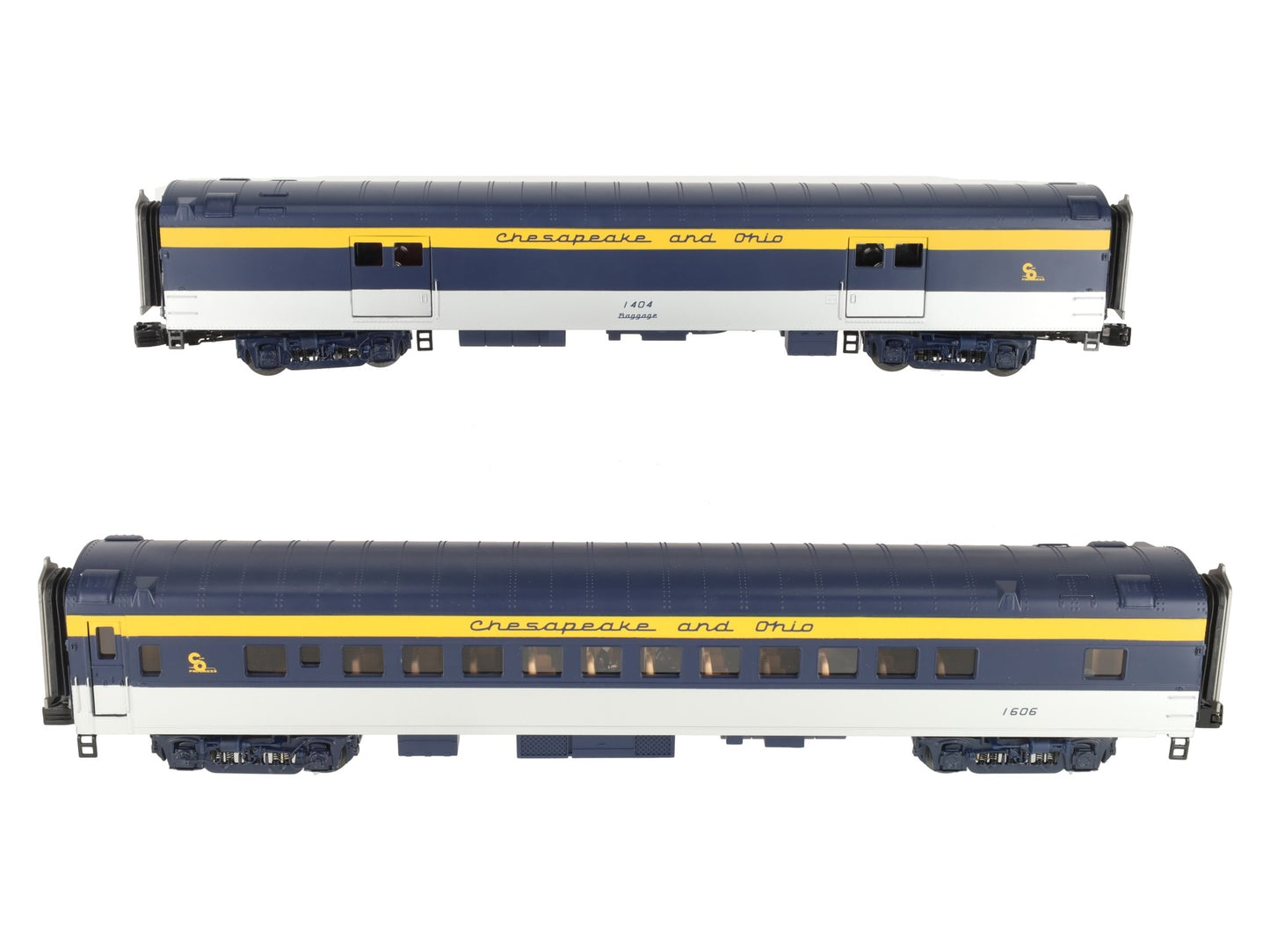 MTH 20-64035 O Gauge Chesapeake & Ohio 70' Streamlined Baggage/Coach 2-Car Set LN/Box