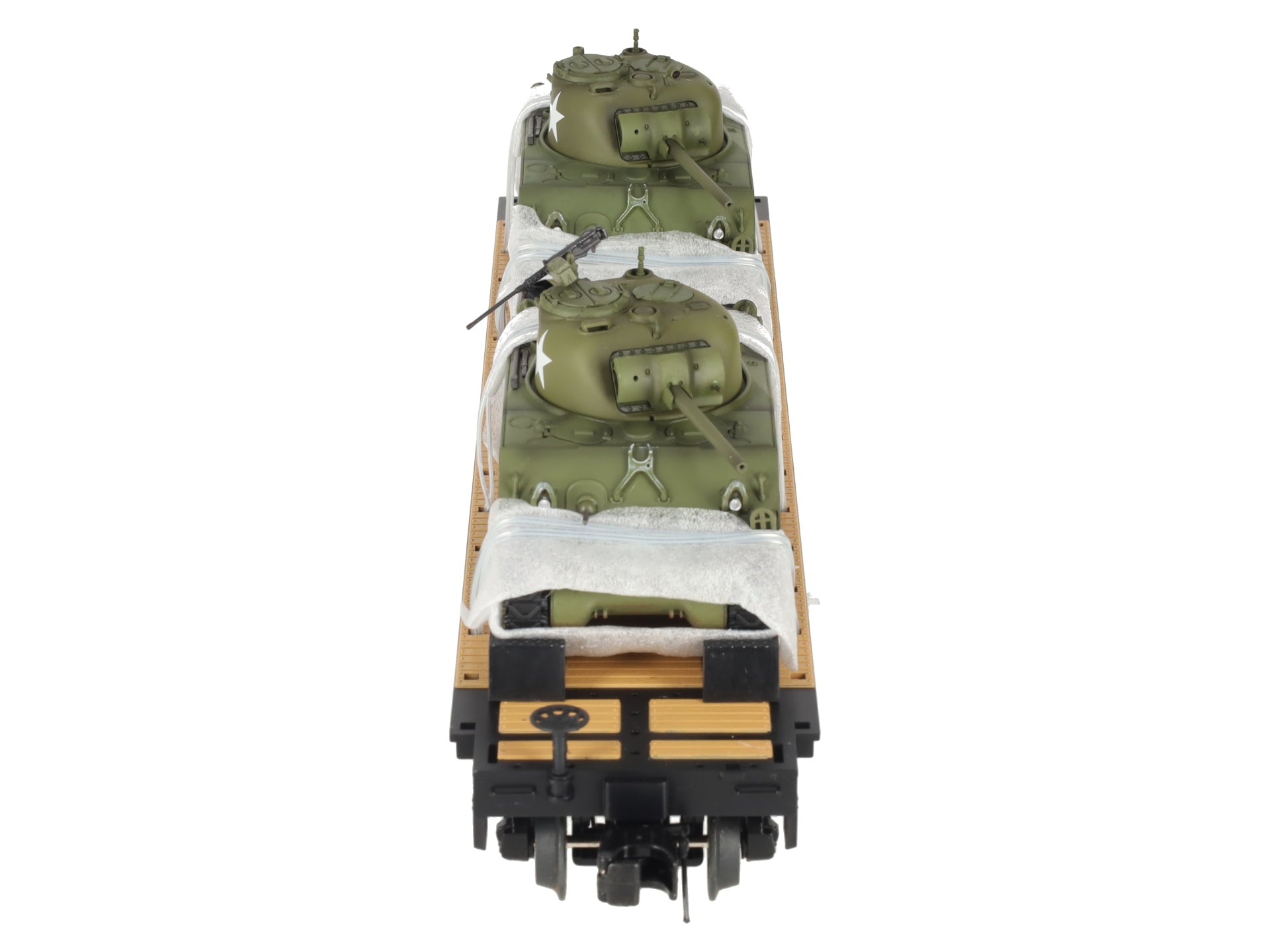 MTH 20-98638 O Norfolk & Western Flat Car with 2 Sherman Tanks EX/Box