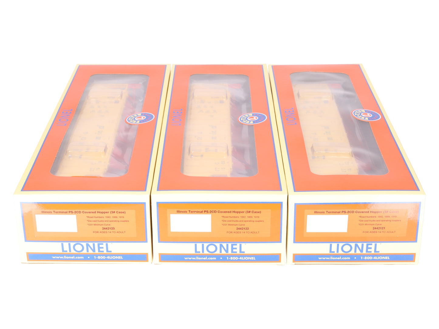 Lionel 2442120 O Gauge Illinois Terminal PS-2CD Covered Hopper 3-Pack LN/Box