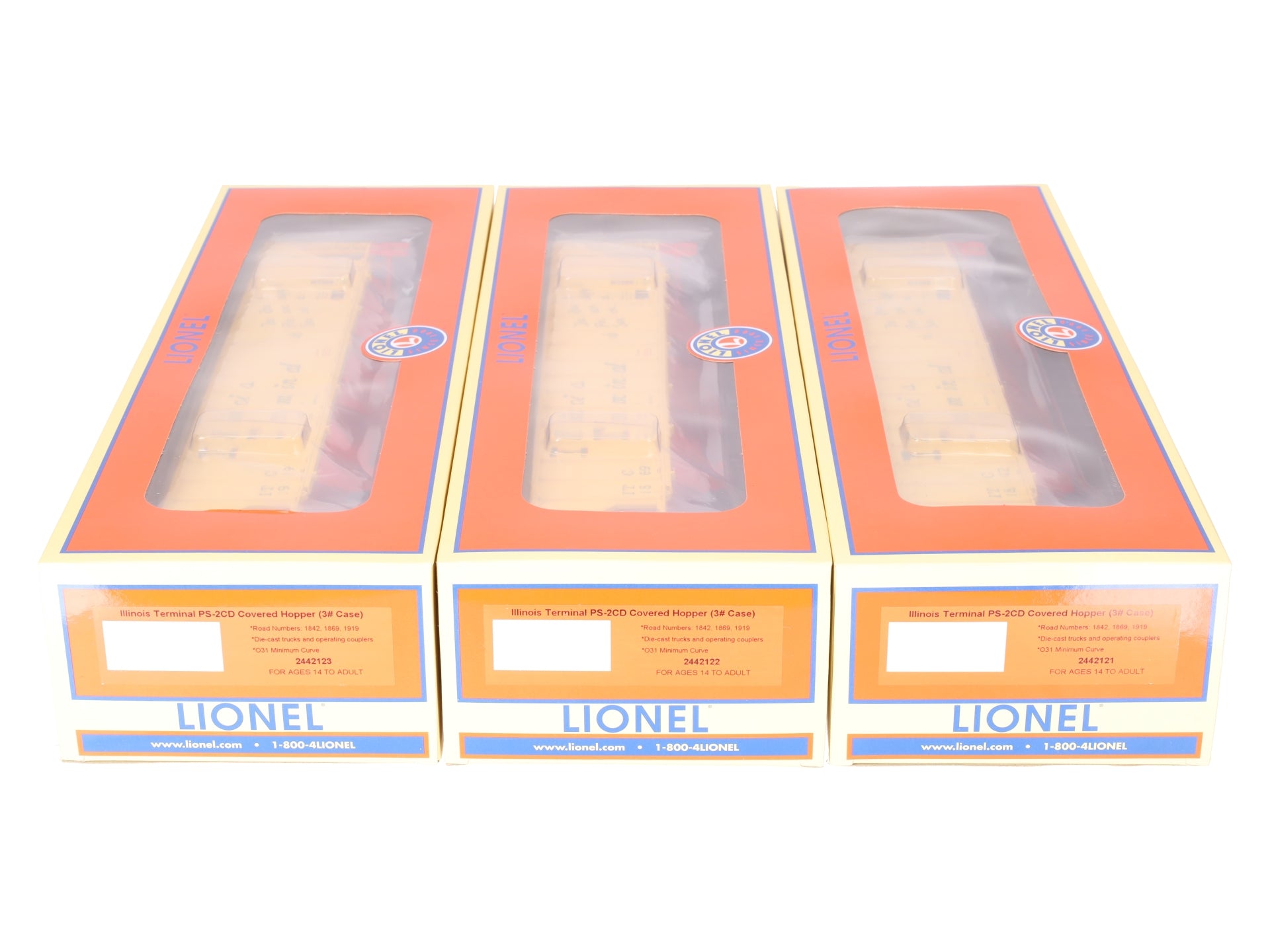 Lionel 2442120 O Gauge Illinois Terminal PS-2CD Covered Hopper 3-Pack LN/Box