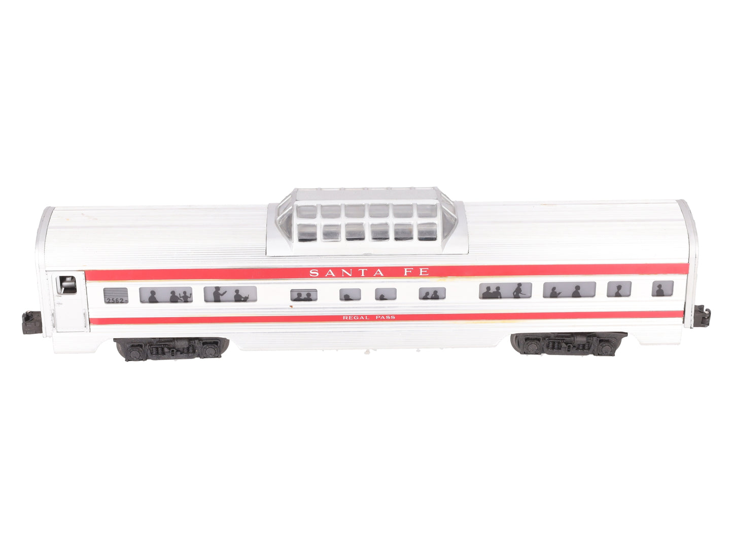 Lionel 2562 Vintage O Santa Fe Regal Pass Red Stripe Aluminum Vista Dome Car VG