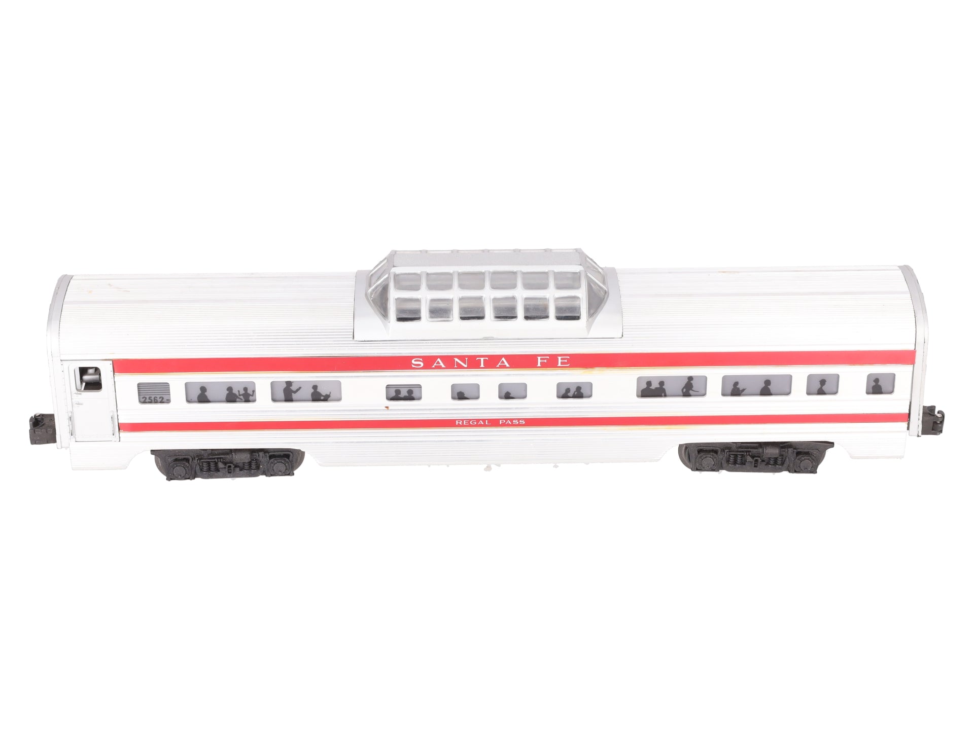 Lionel 2562 Vintage O Santa Fe Regal Pass Red Stripe Aluminum Vista Dome Car VG