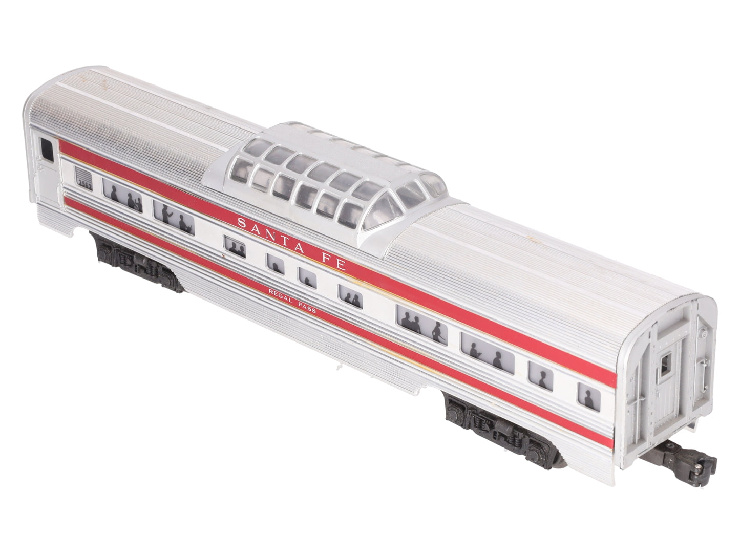 Lionel 2562 Vintage O Santa Fe Regal Pass Red Stripe Aluminum Vista Dome Car VG