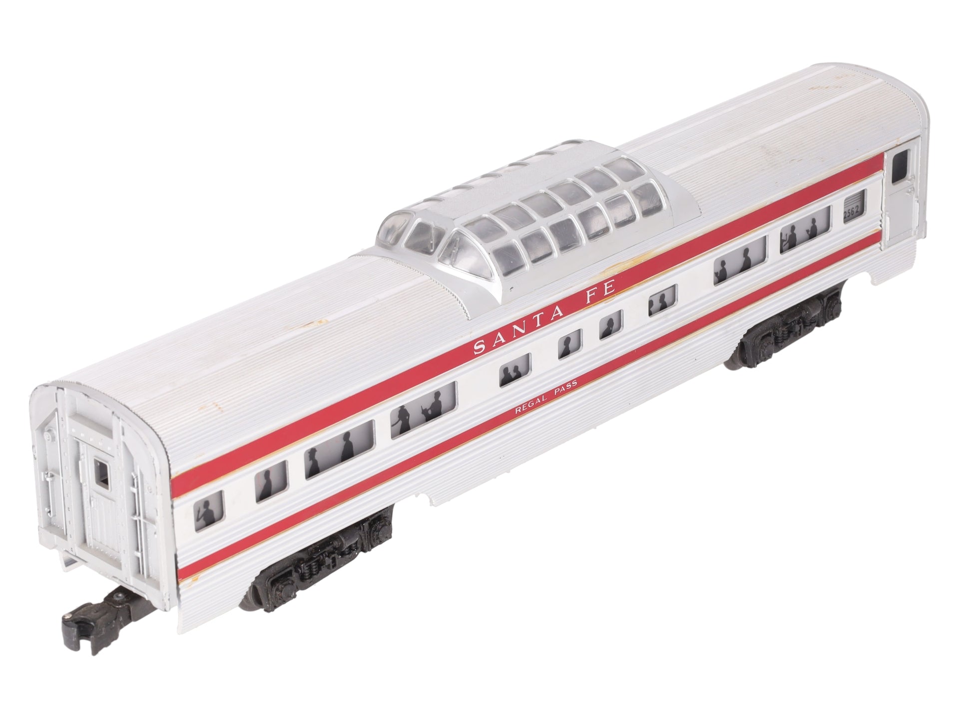 Lionel 2562 Vintage O Santa Fe Regal Pass Red Stripe Aluminum Vista Dome Car VG