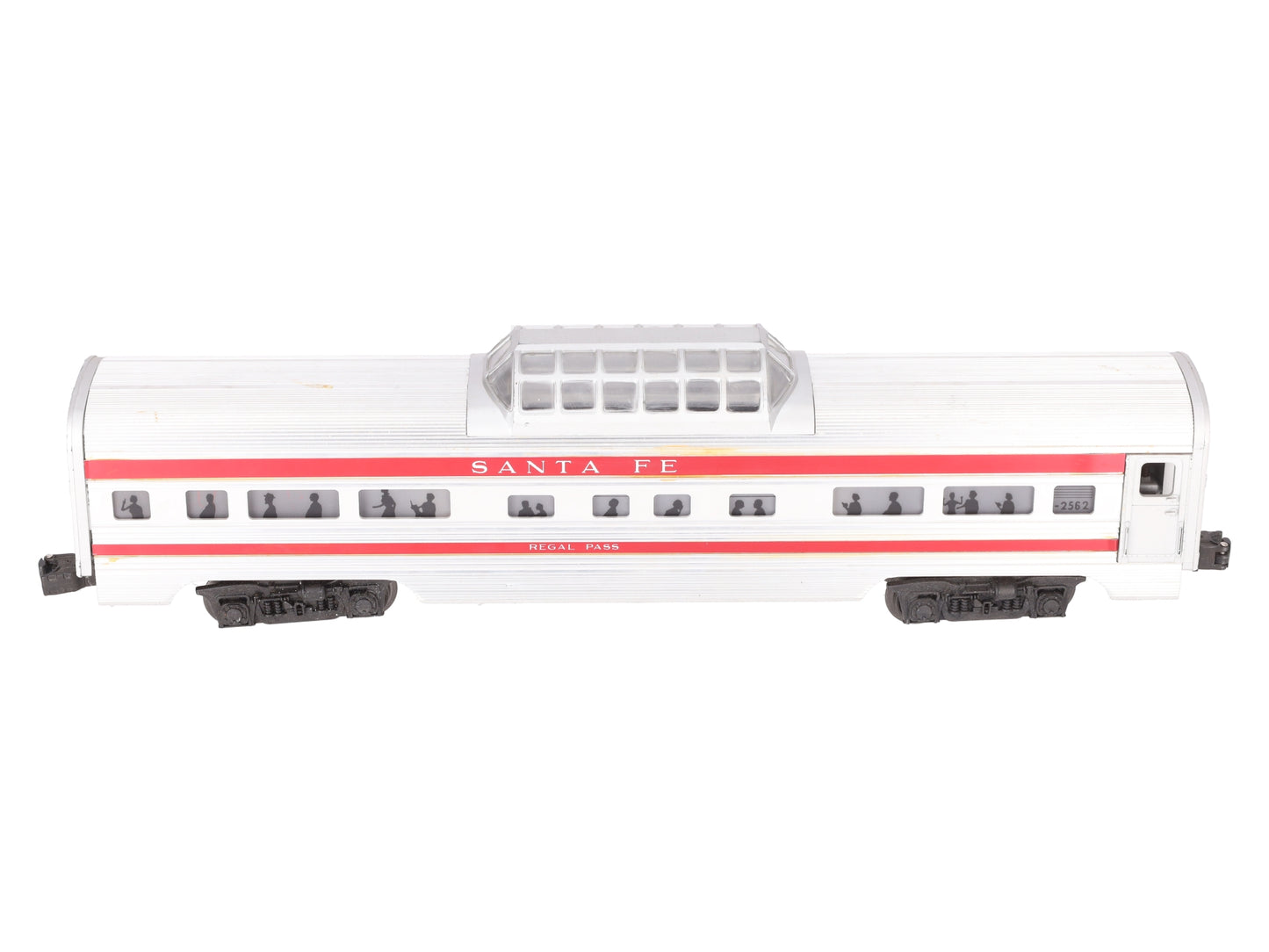 Lionel 2562 Vintage O Santa Fe Regal Pass Red Stripe Aluminum Vista Dome Car VG