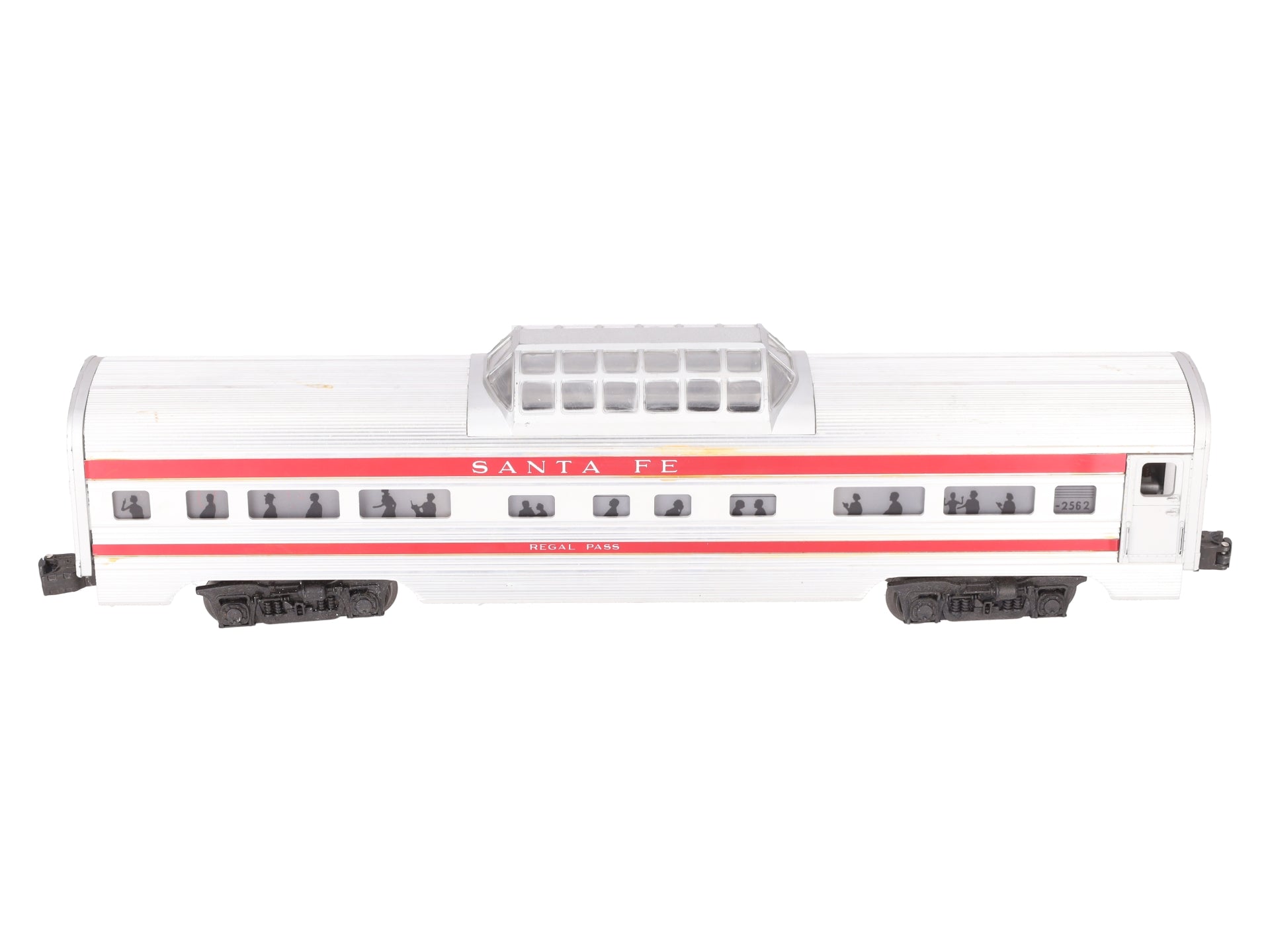 Lionel 2562 Vintage O Santa Fe Regal Pass Red Stripe Aluminum Vista Dome Car VG