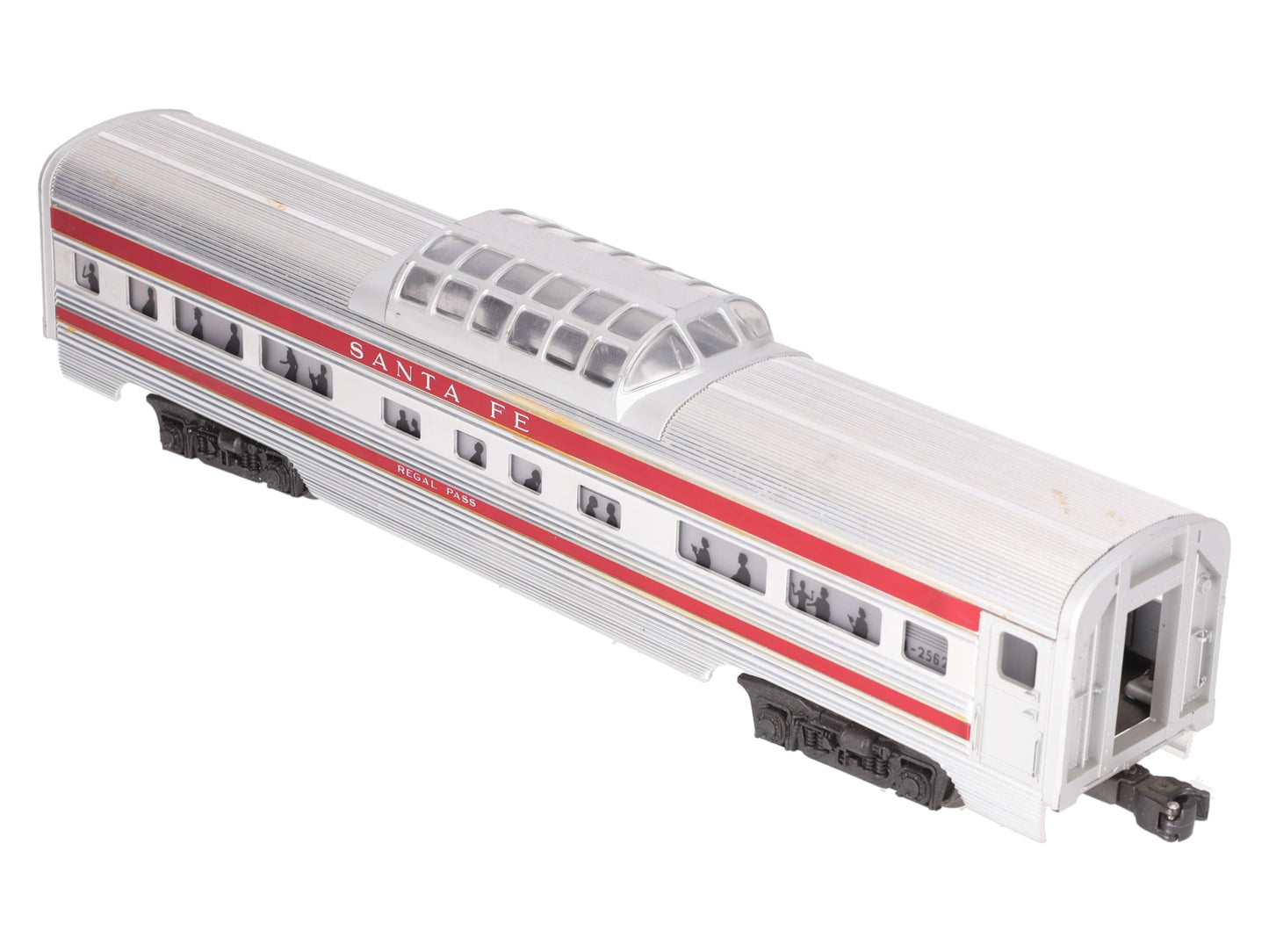 Lionel 2562 Vintage O Santa Fe Regal Pass Red Stripe Aluminum Vista Dome Car VG