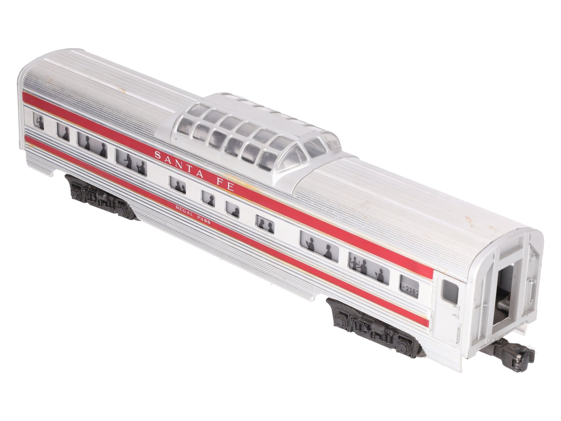 Lionel 2562 Vintage O Santa Fe Regal Pass Red Stripe Aluminum Vista Dome Car VG