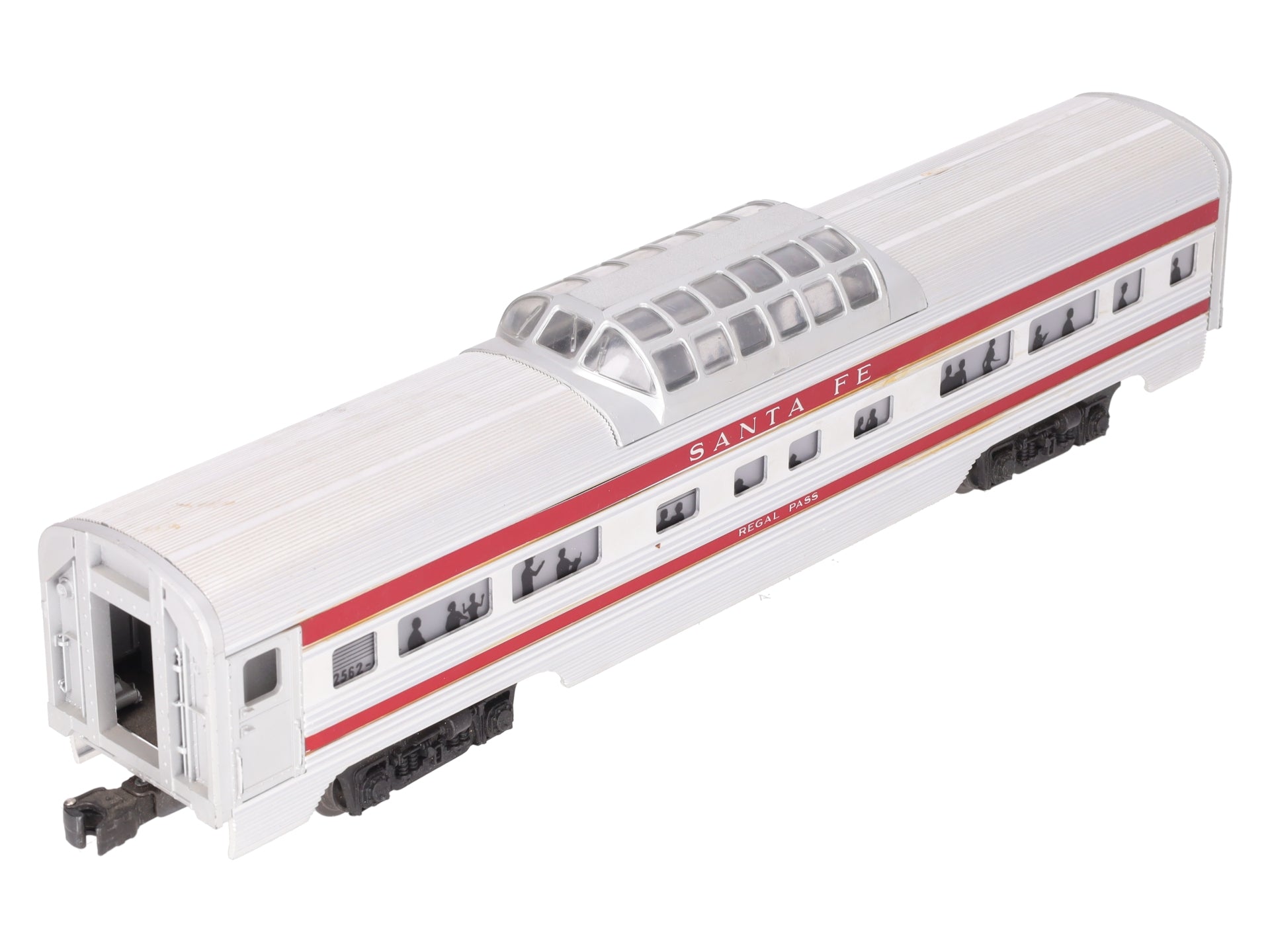Lionel 2562 Vintage O Santa Fe Regal Pass Red Stripe Aluminum Vista Dome Car VG