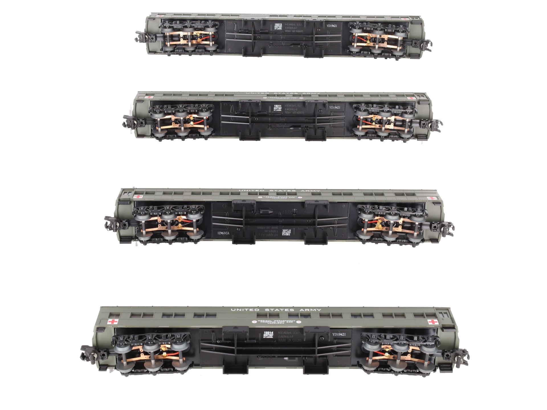 Lionel 2119310 S American Flyer US Army Hospital Car Pack (Pack of 4) LN/Box