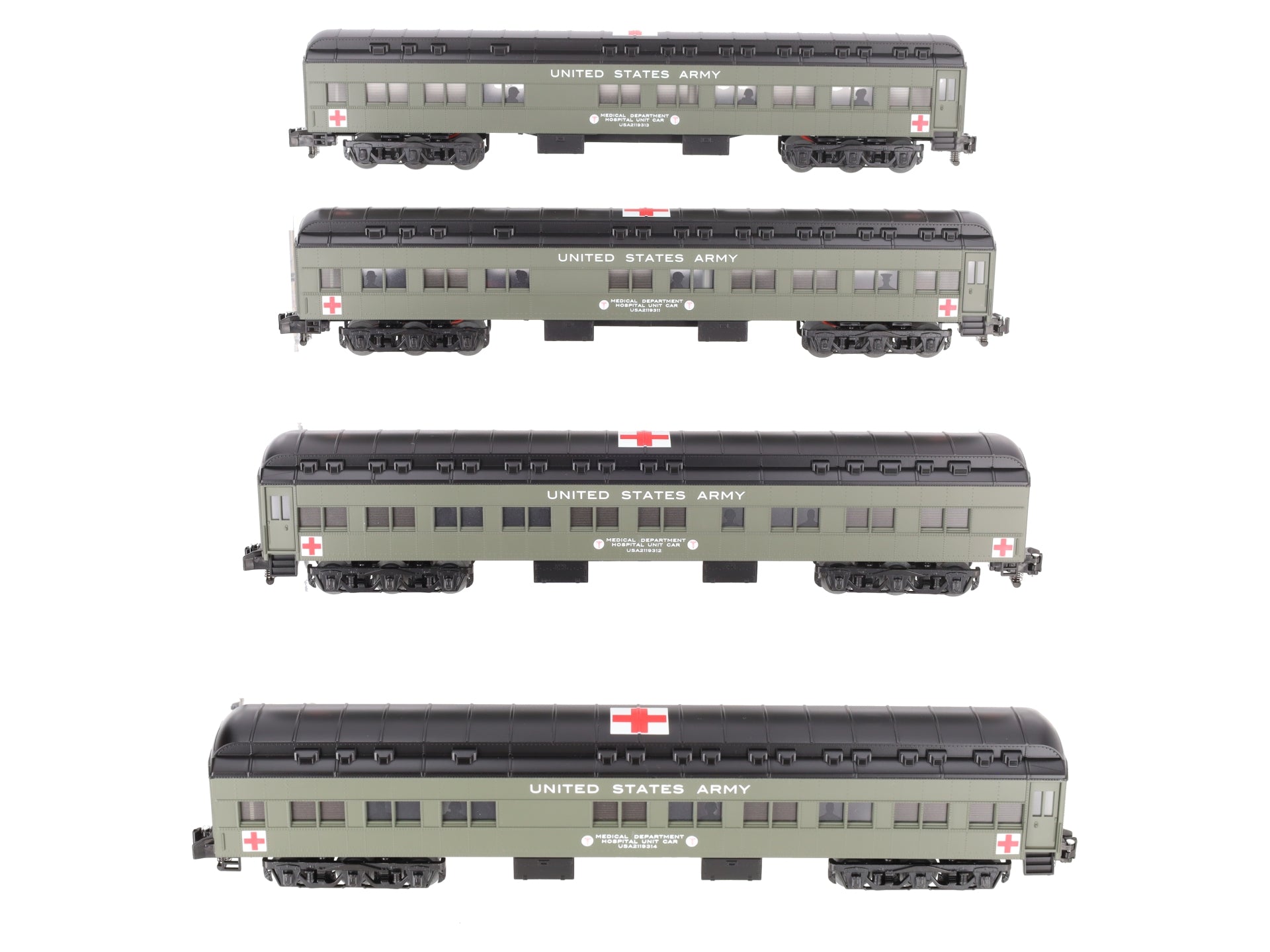 Lionel 2119310 S American Flyer US Army Hospital Car Pack (Pack of 4) LN/Box