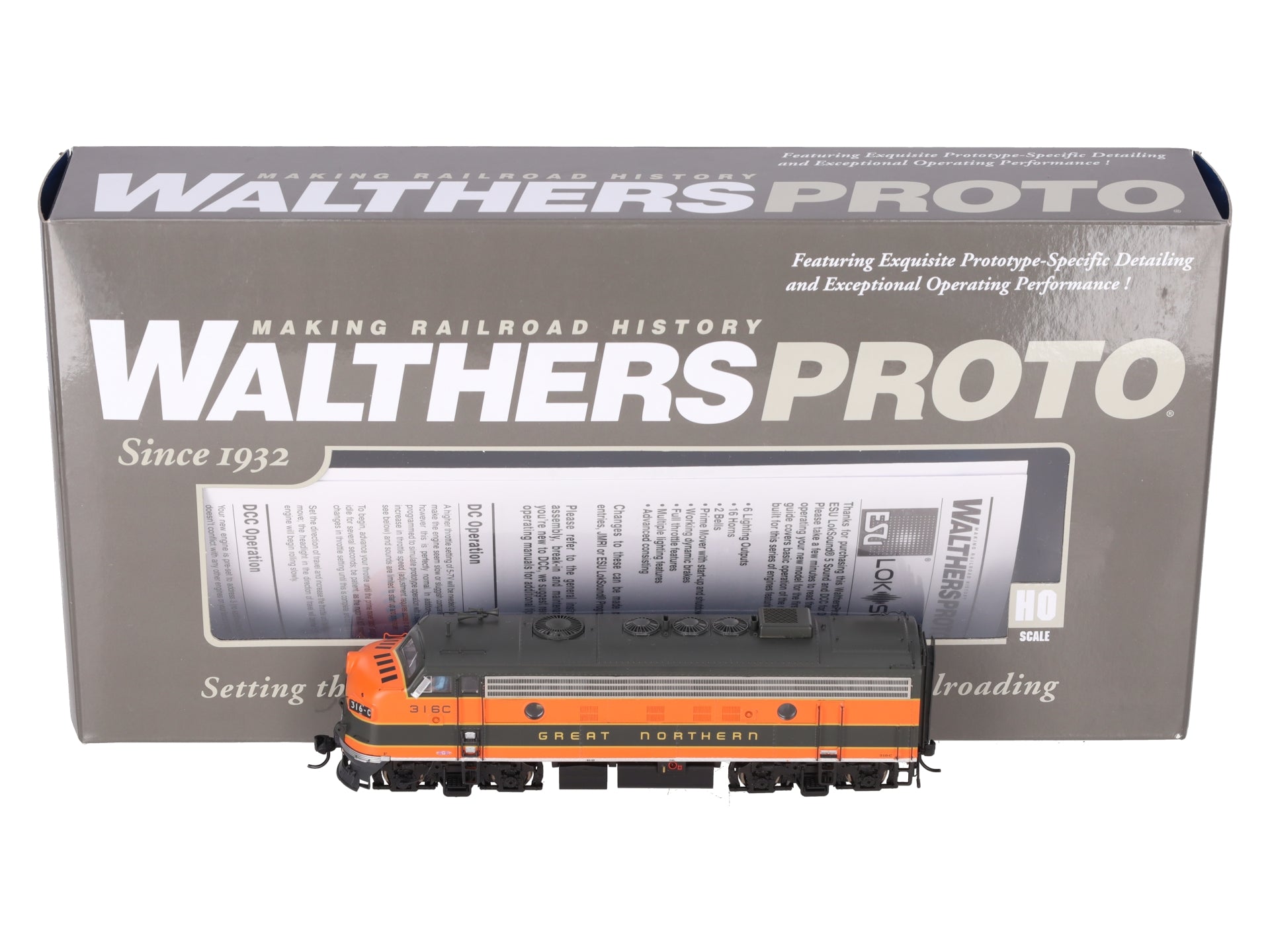 Walthers 920-40935 HO Great Northern F7 A Diesel Locomotive with DCC/Sound #316C EX/Box