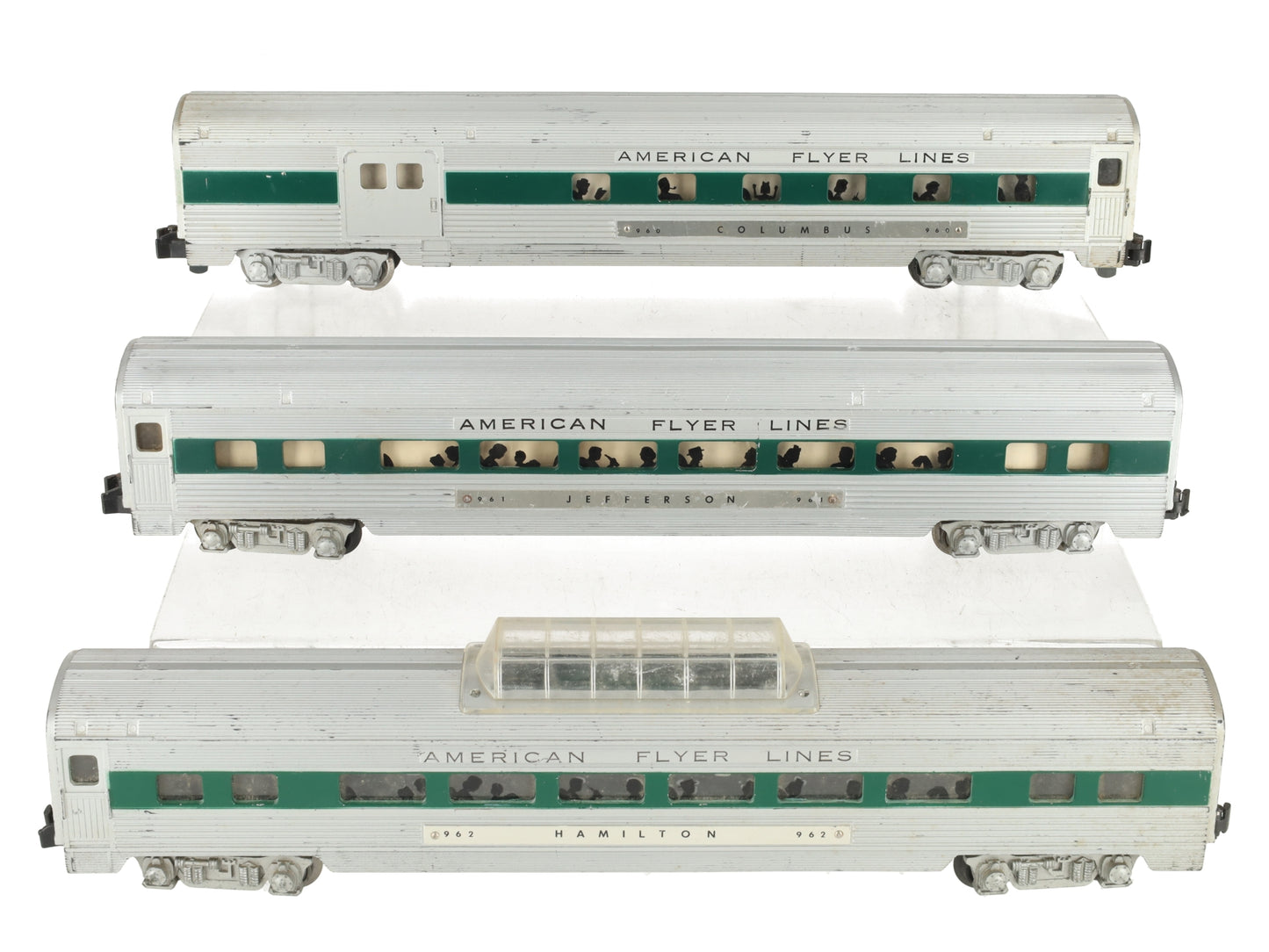 American Flyer Vintage S AFL Green Passenger Cars: 960, 961, 962 [3] VG