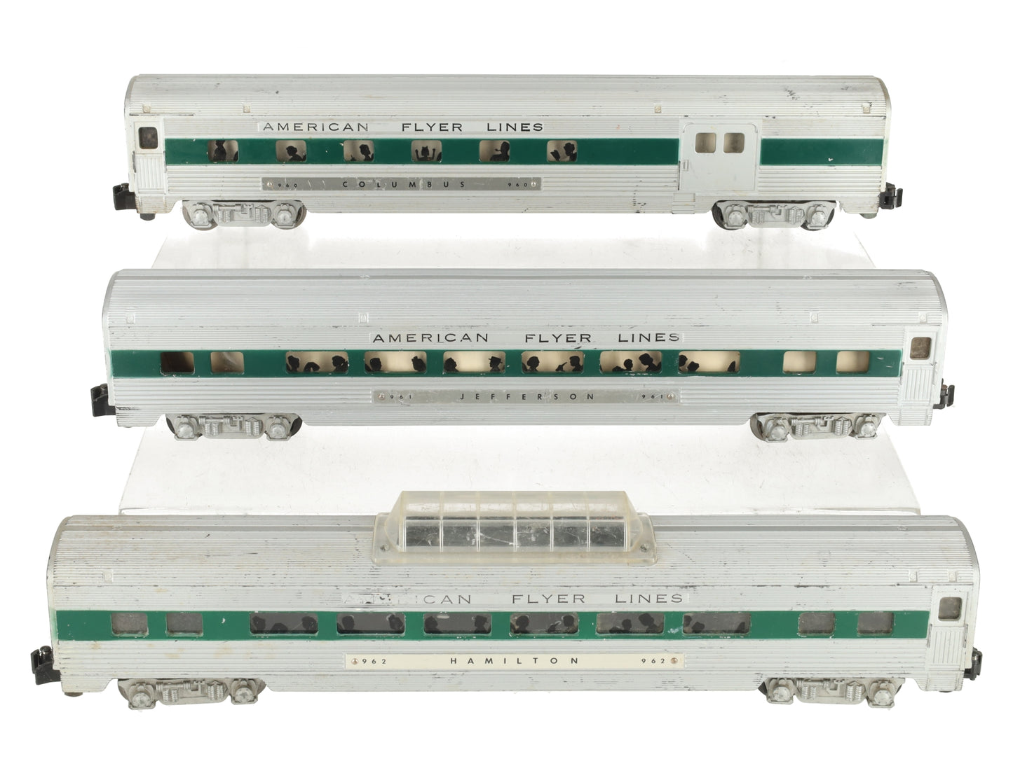 American Flyer Vintage S AFL Green Passenger Cars: 960, 961, 962 [3] VG