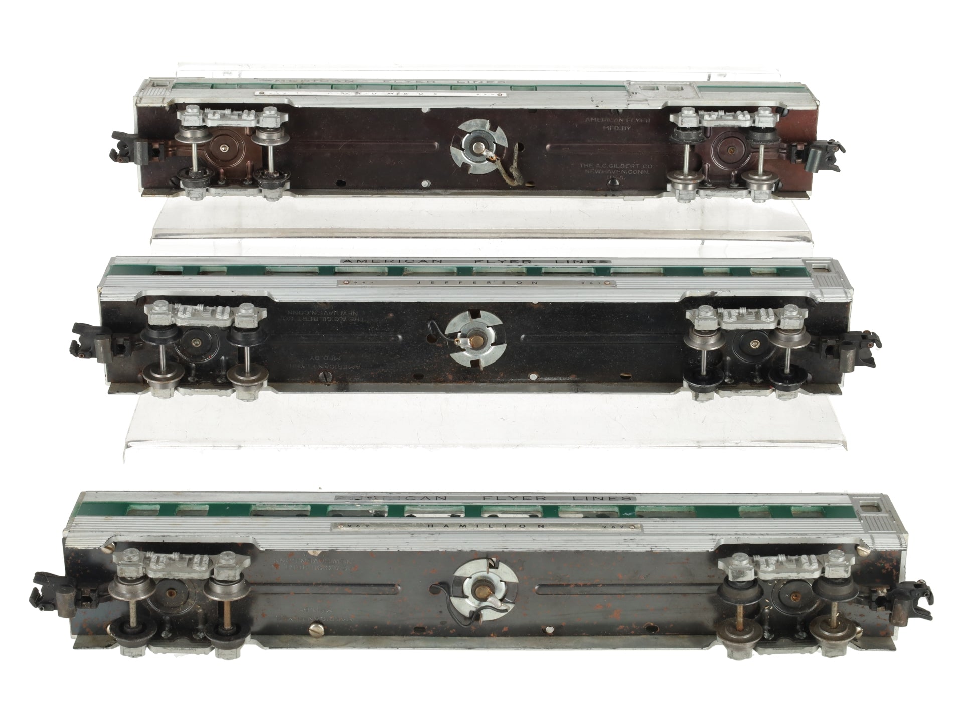 American Flyer Vintage S AFL Green Passenger Cars: 960, 961, 962 [3] VG