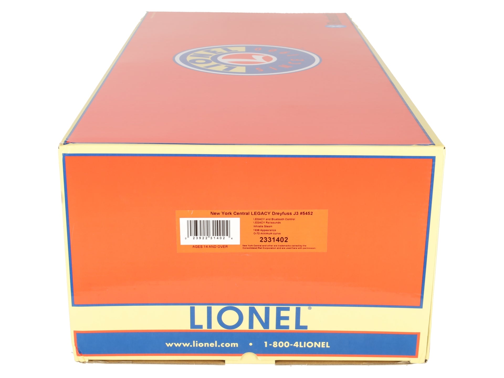 Lionel 2331402 O Gauge NYC Legacy Dreyfuss J3 Hudson Steam Locomotive #5452 EX/Box