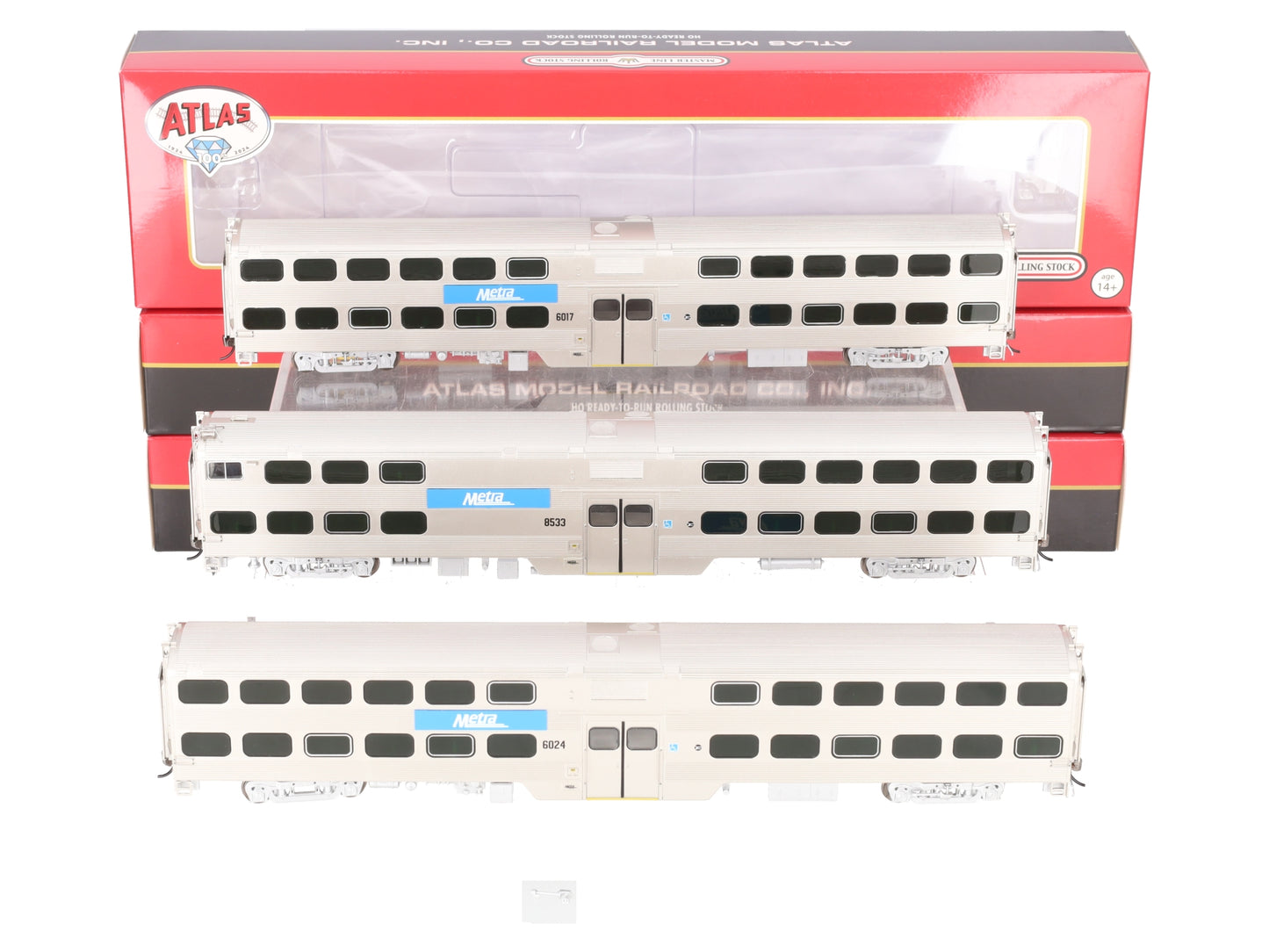 Atlas 20007055 HO Metra Bi-Level 3-Car Passenger Set #6024/#6017/#8533 EX/Box