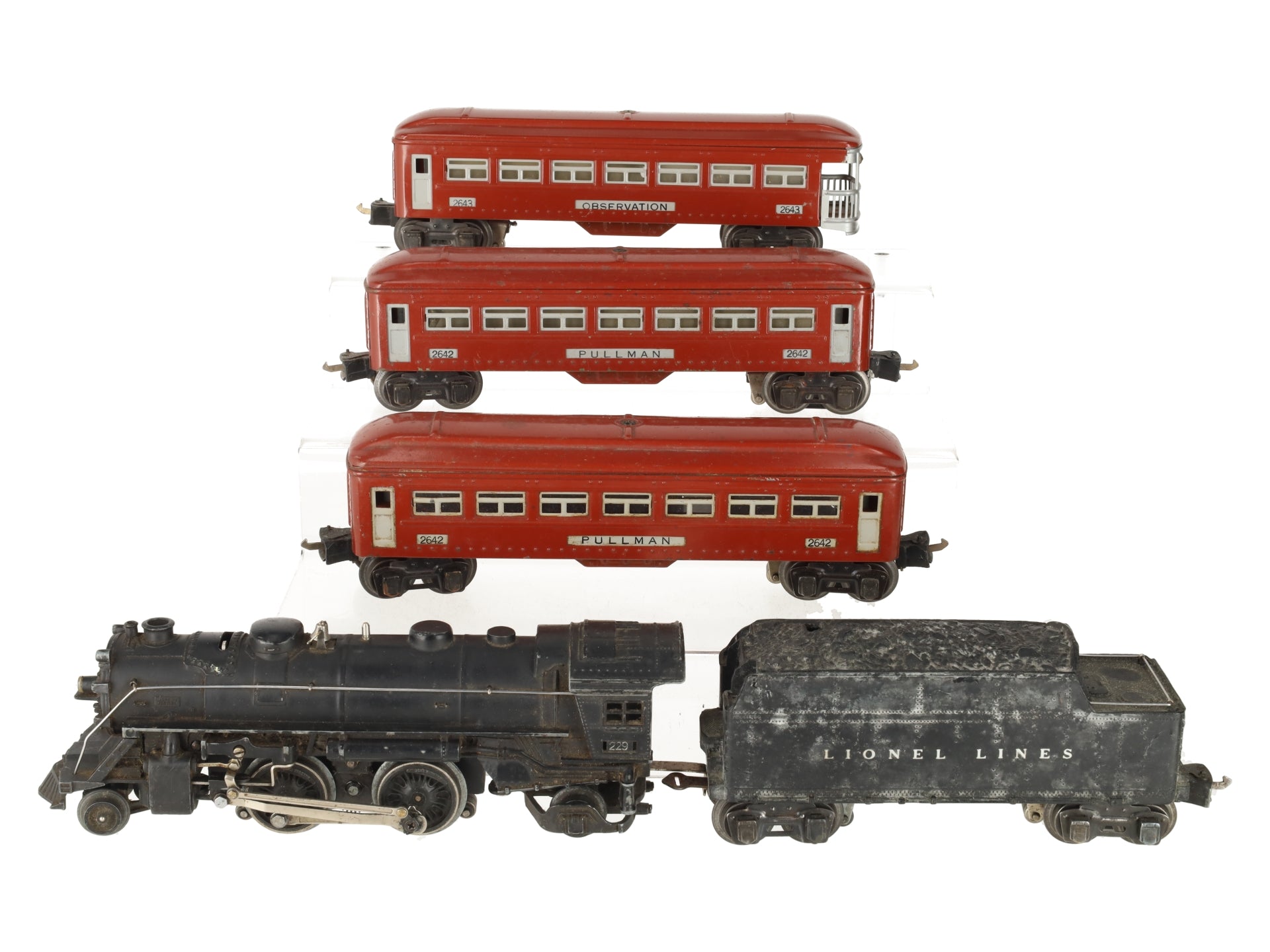 Lionel Vintage O 838W Prewar Steam Locomotive & Tender Passenger Car Set VG