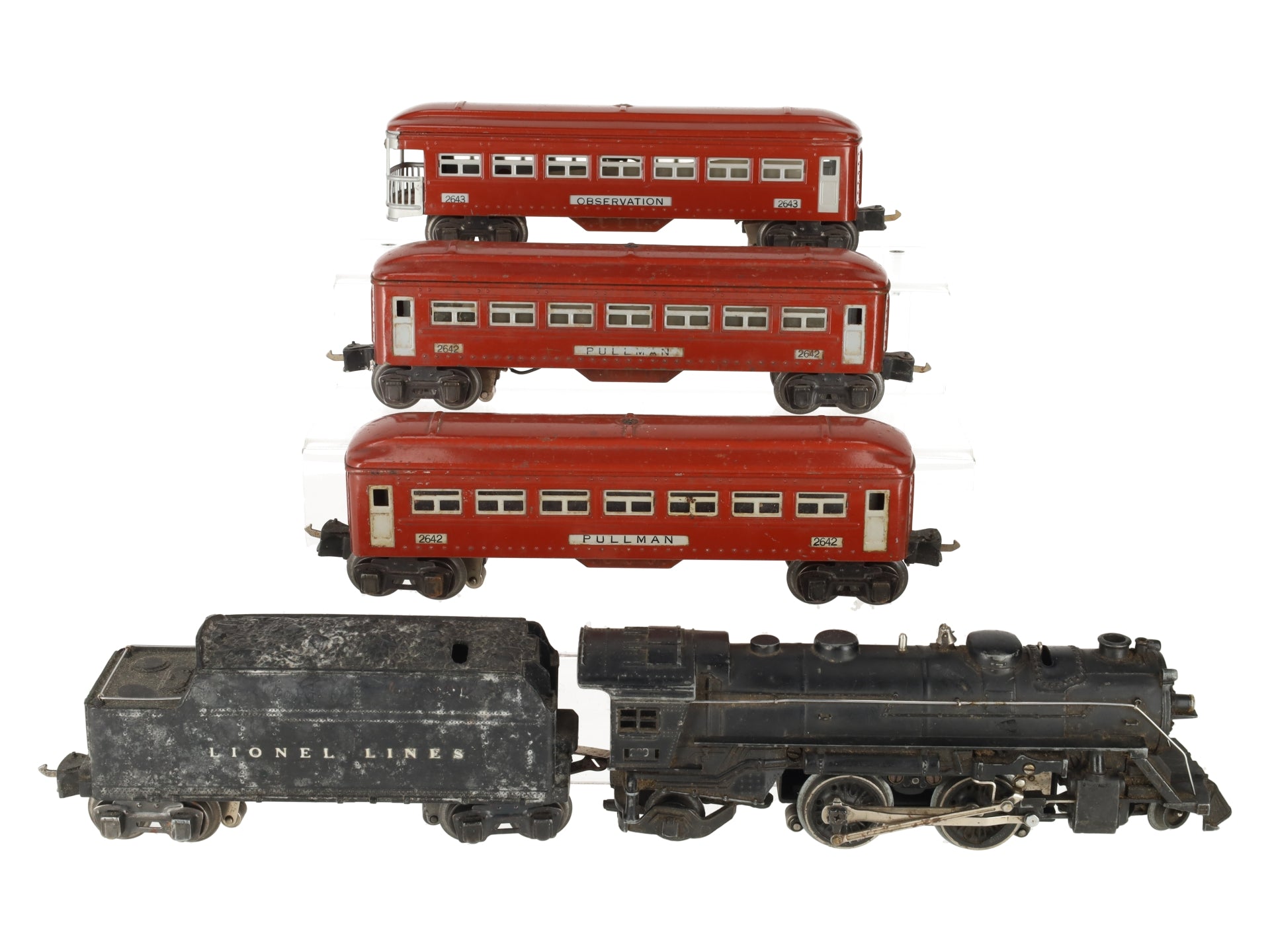 Lionel Vintage O 838W Prewar Steam Locomotive & Tender Passenger Car Set VG