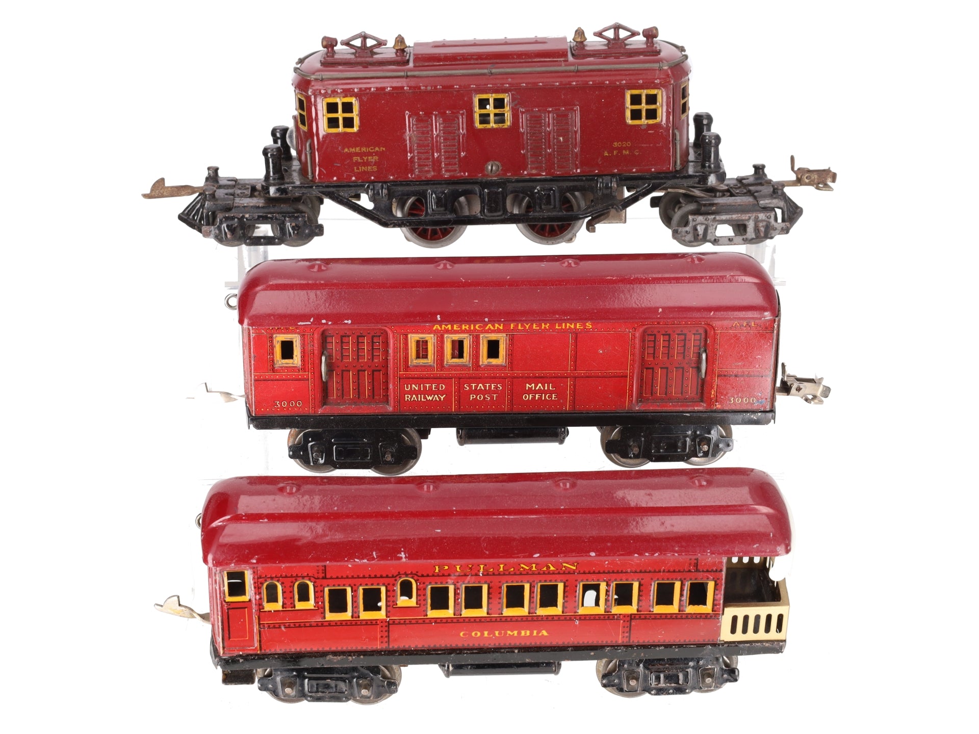 American Flyer Vintage O Electric Loco & Passenger Cars: 3020, 3000, 3001 [3] VG