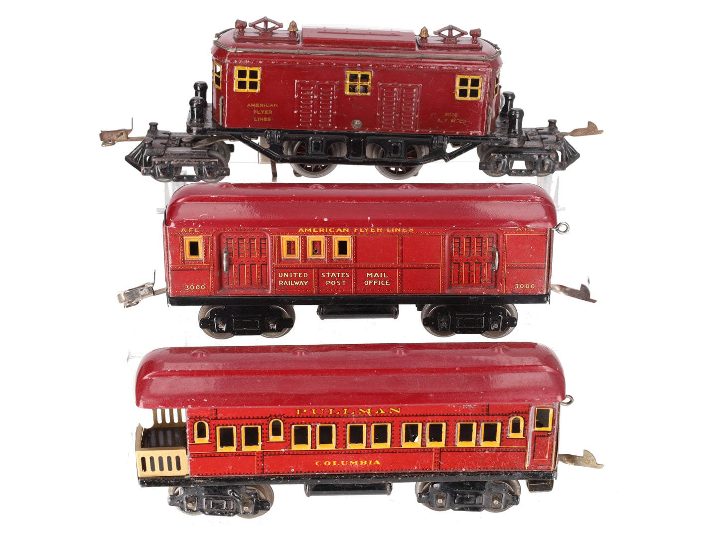 American Flyer Vintage O Electric Loco & Passenger Cars: 3020, 3000, 3001 [3] VG