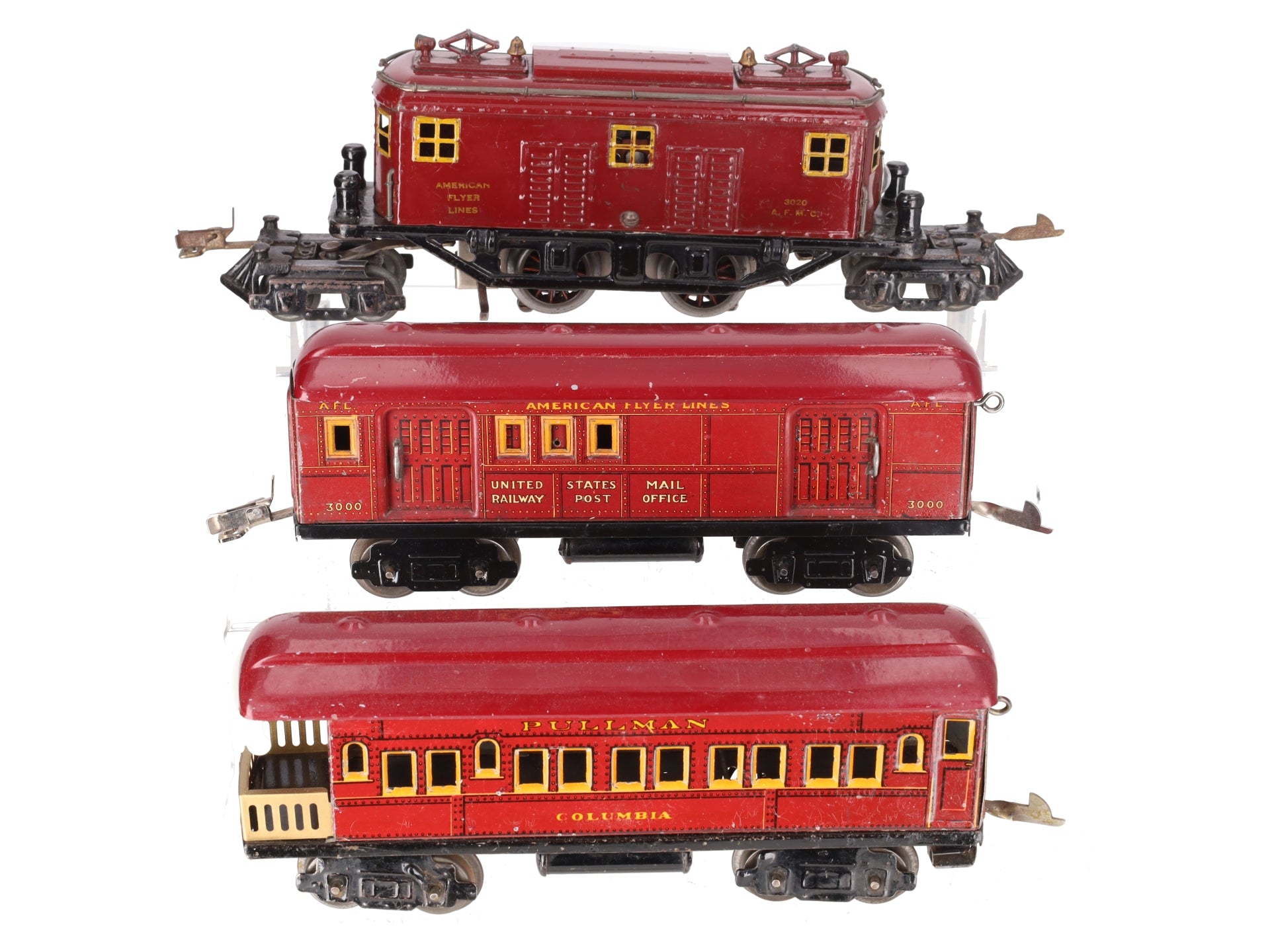 American Flyer Vintage O Electric Loco & Passenger Cars: 3020, 3000, 3001 [3] VG