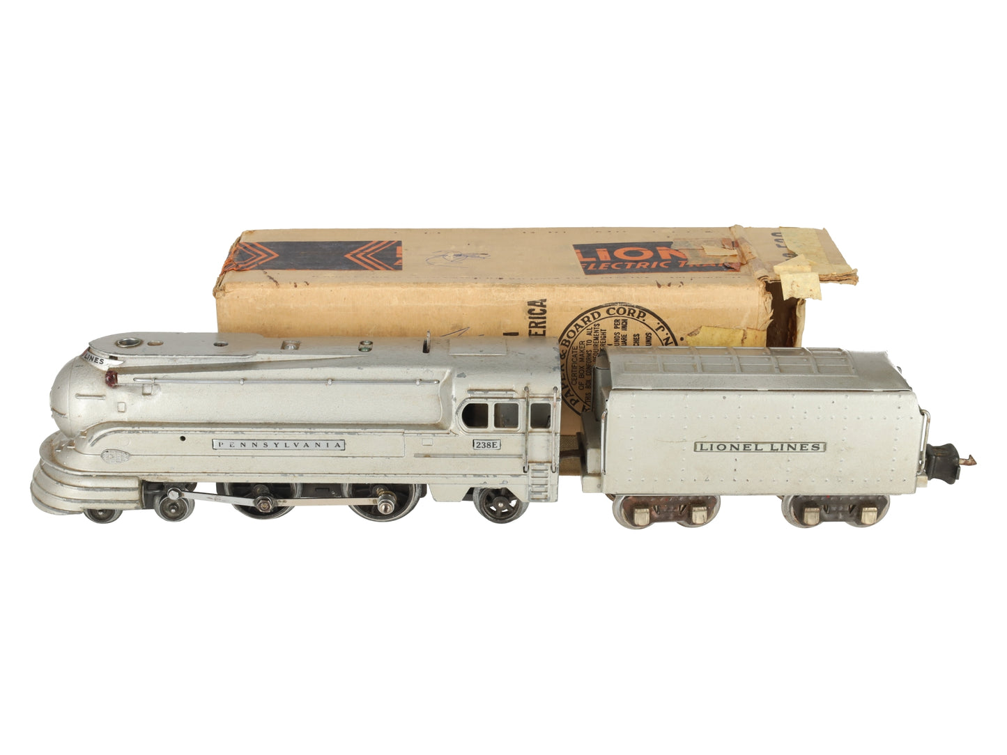Lionel 238E Vintage O Prewar PRR Silver Torpedo Streamlined Steam Locomotive VG/Box