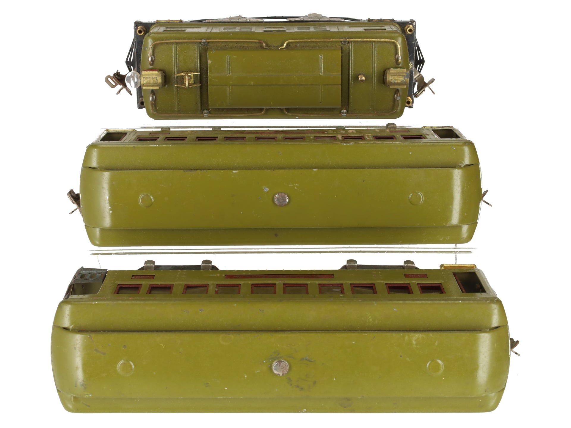 Lionel 8E Vintage Standard Olive 0-4-0 Electric Loco w/ Passenger Cars 337 & 338 VG