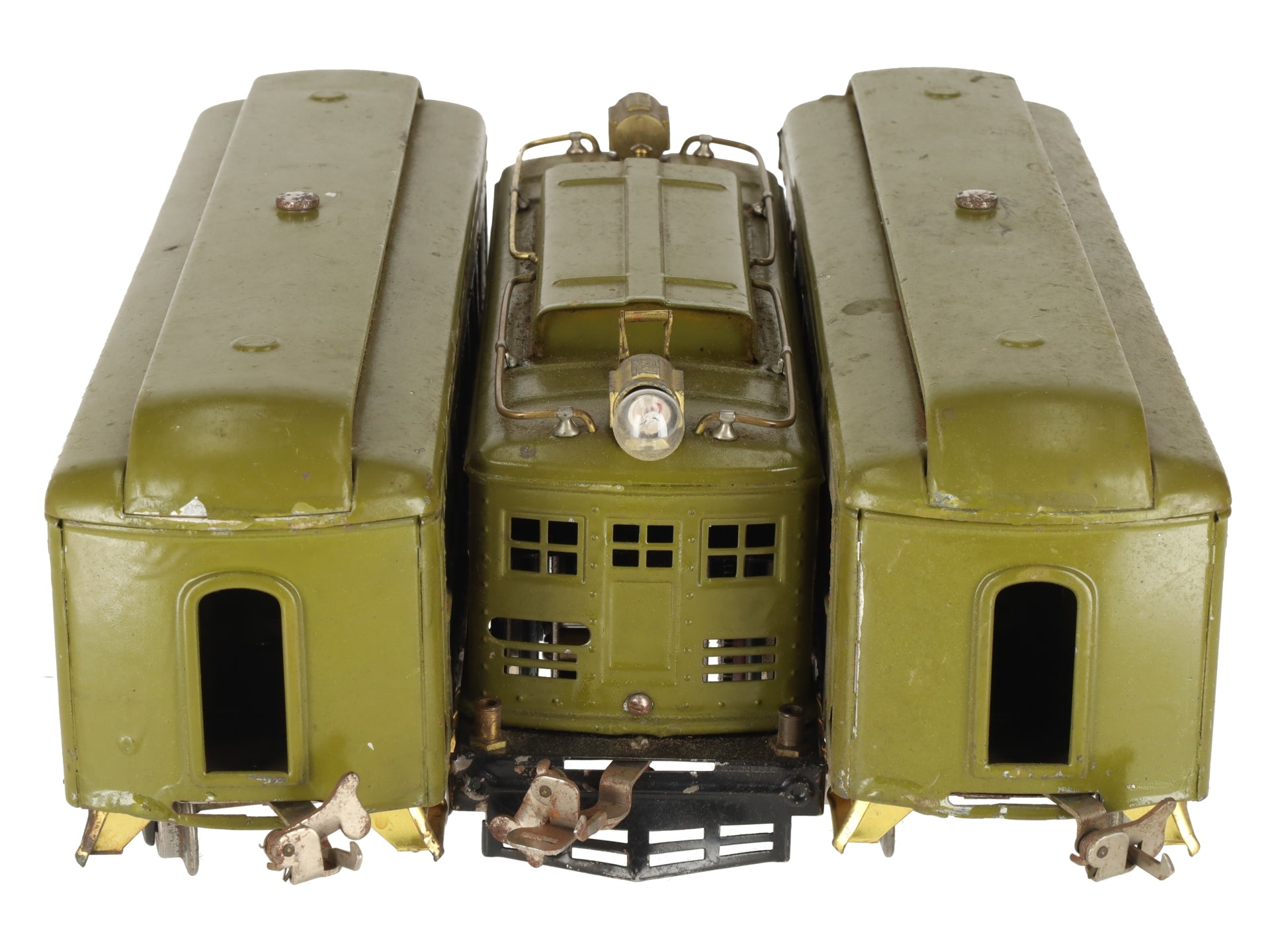 Lionel 8E Vintage Standard Olive 0-4-0 Electric Loco w/ Passenger Cars 337 & 338 VG