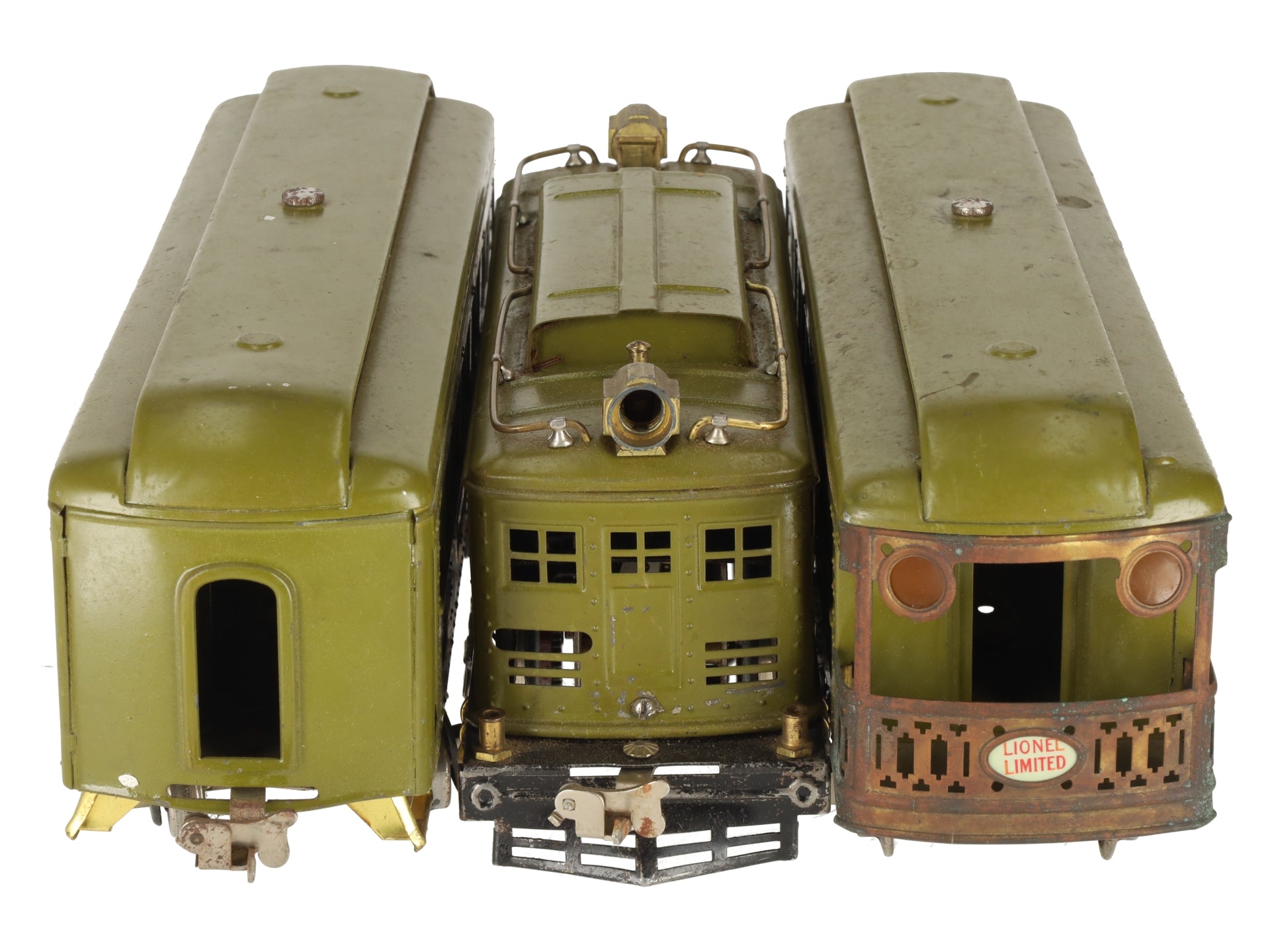 Lionel 8E Vintage Standard Olive 0-4-0 Electric Loco w/ Passenger Cars 337 & 338 VG