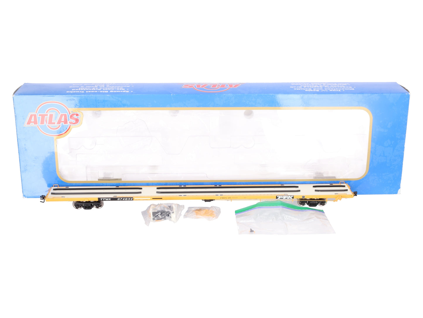 Atlas 7986-4 O Scale TTX 89'4" Flat Car #974834 (2-Rail) EX/Box