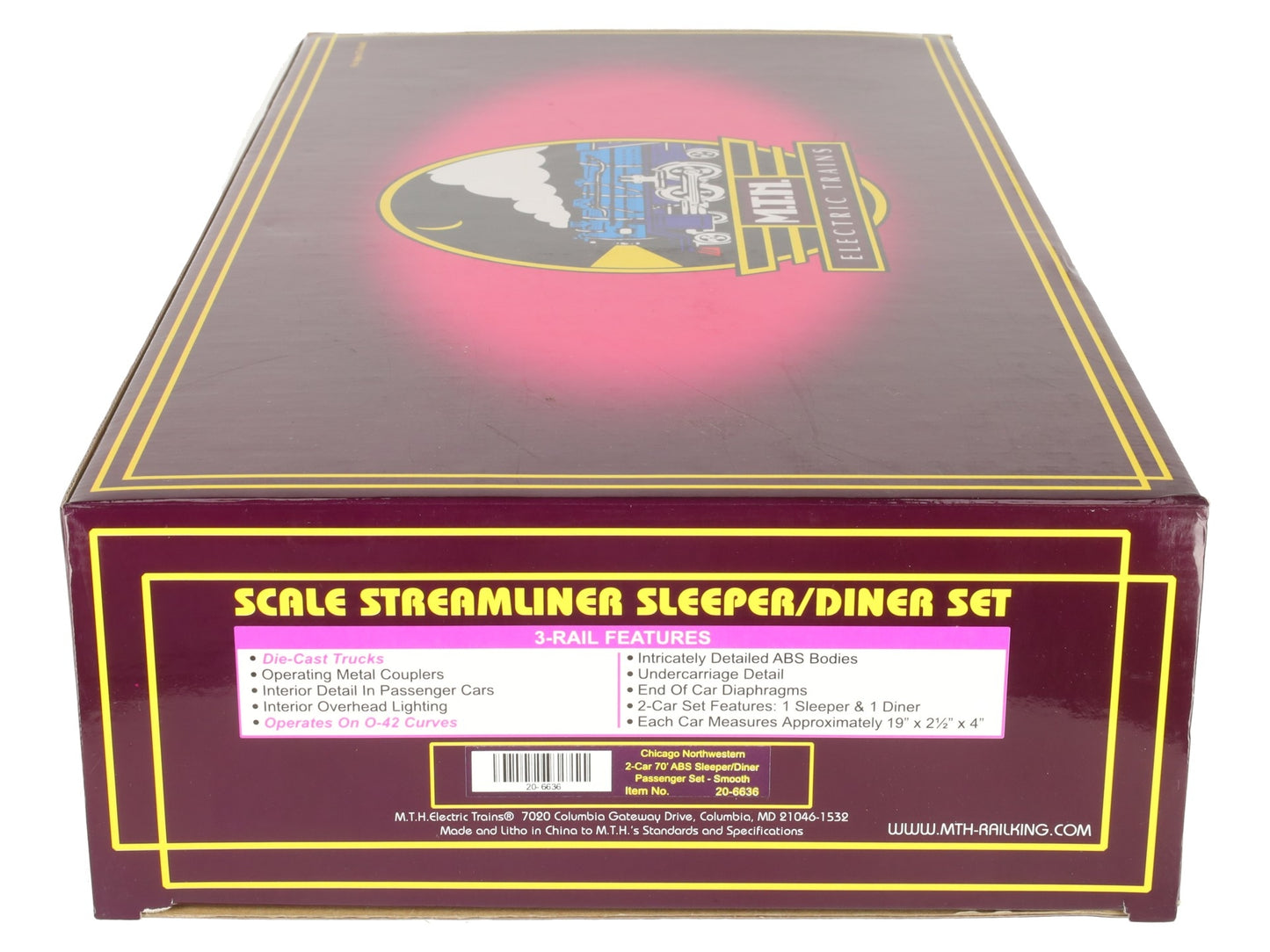 MTH 20-6636 O Gauge C&NW 70' Streamlined Sleeper/Diner Passenger Car Set EX/Box