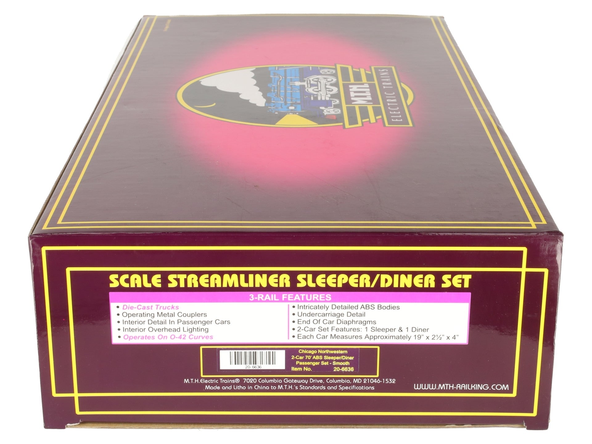MTH 20-6636 O Gauge C&NW 70' Streamlined Sleeper/Diner Passenger Car Set EX/Box