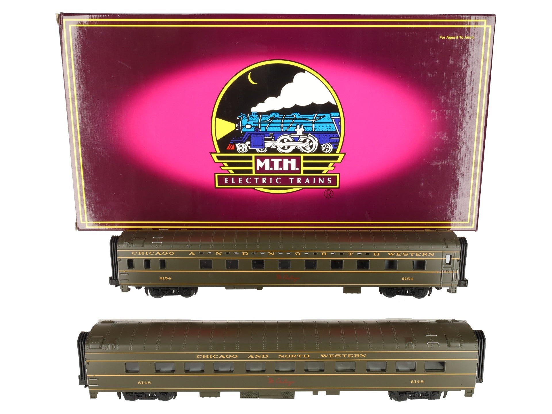 MTH 20-6636 O Gauge C&NW 70' Streamlined Sleeper/Diner Passenger Car Set EX/Box
