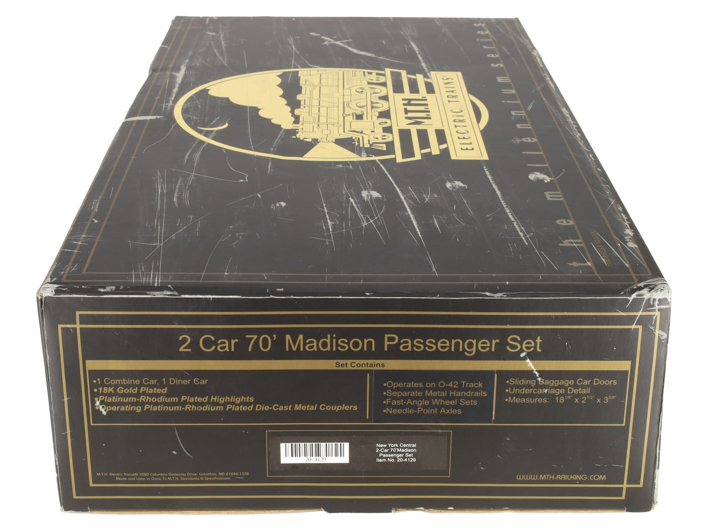 MTH 20-4129 NYC Gold Plated 70' Madison Combine/Diner Passenger Cars (Set of 2) EX/Box